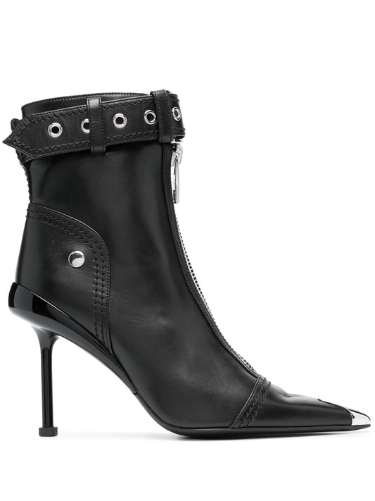 buckle-fastening leather ankle boots
