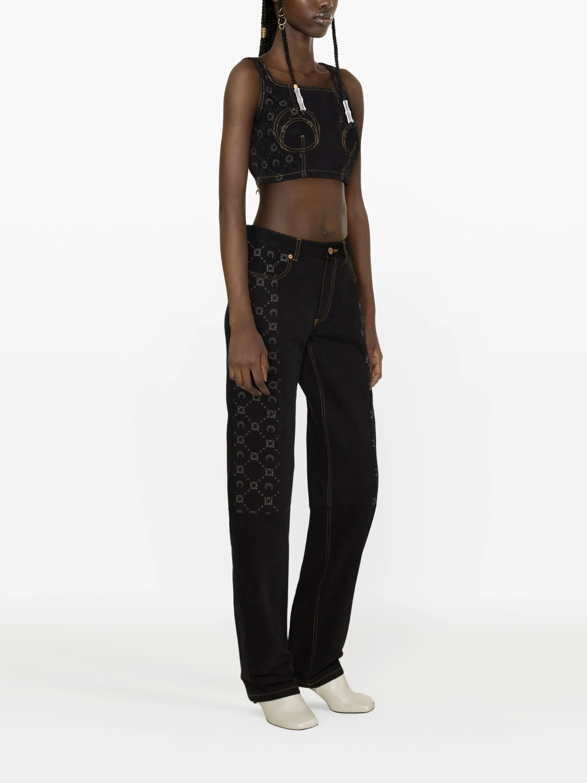 Regenerated denim bustier top