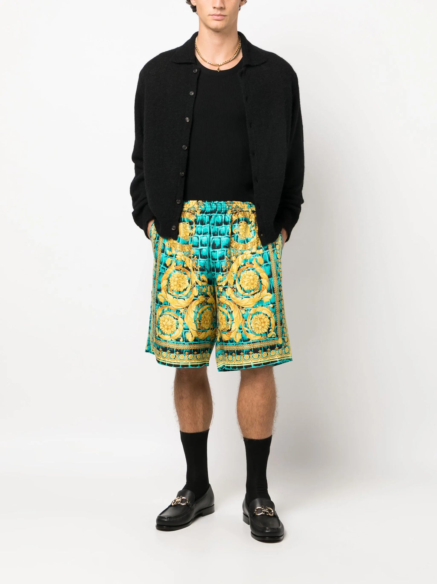 Baroccodile-print silk shorts