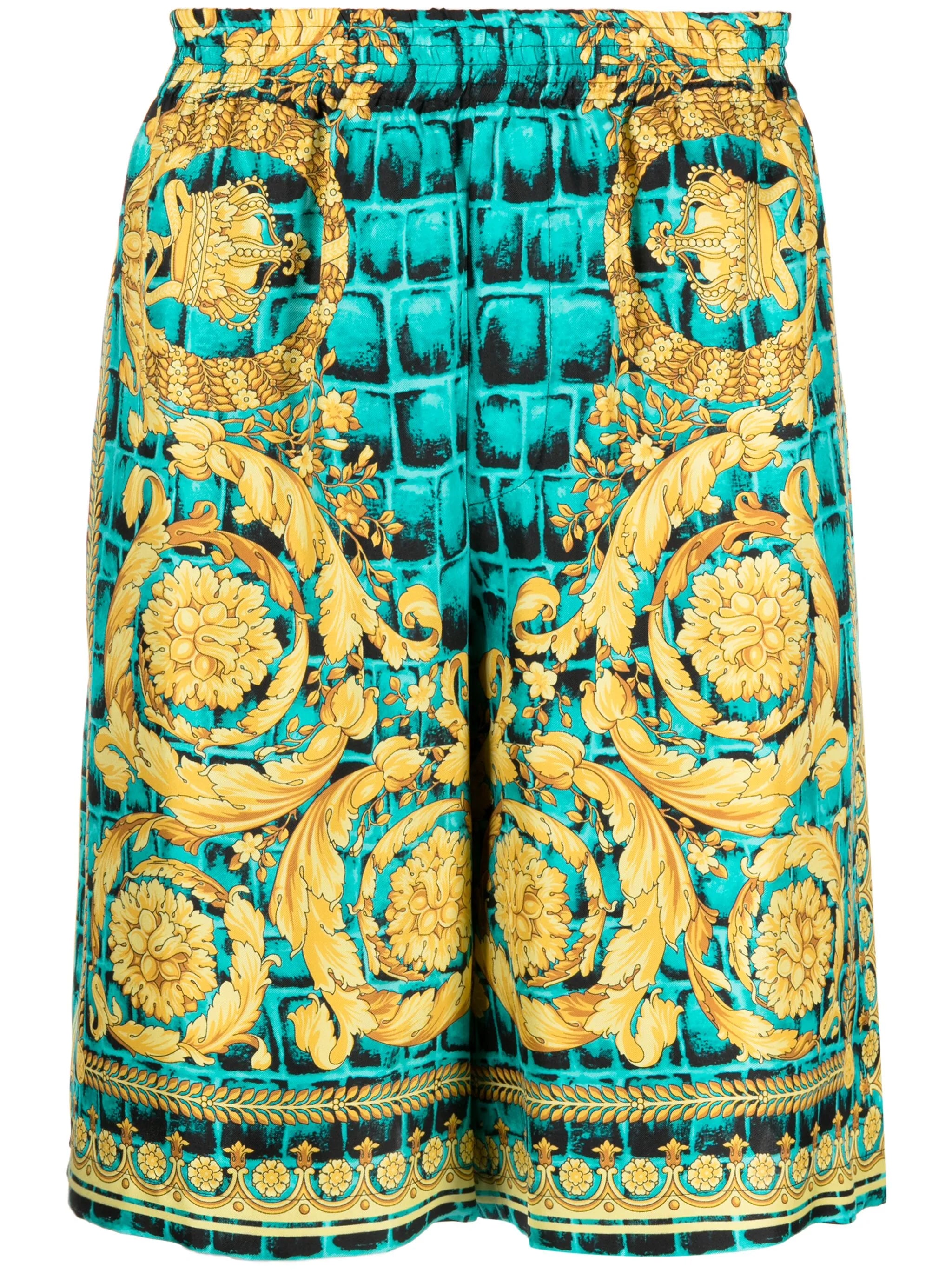 Baroccodile-print silk shorts