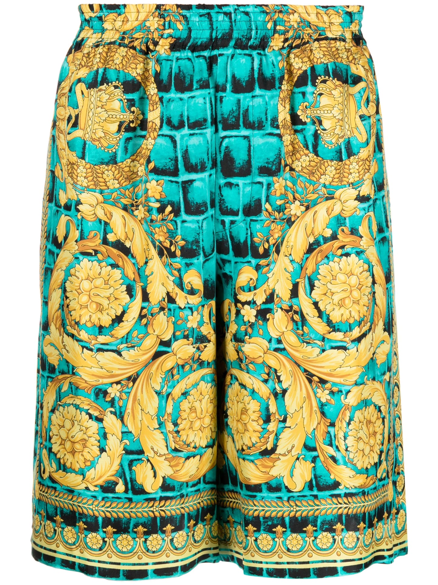 Baroccodile-print silk shorts
