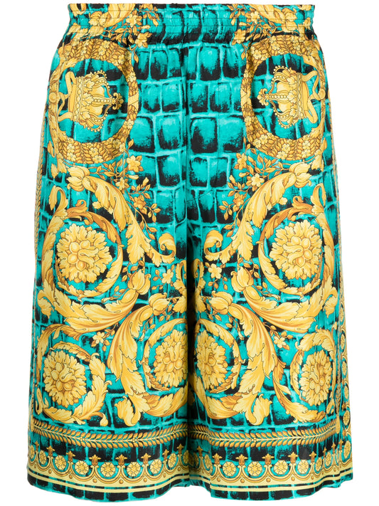 Baroccodile-print silk shorts