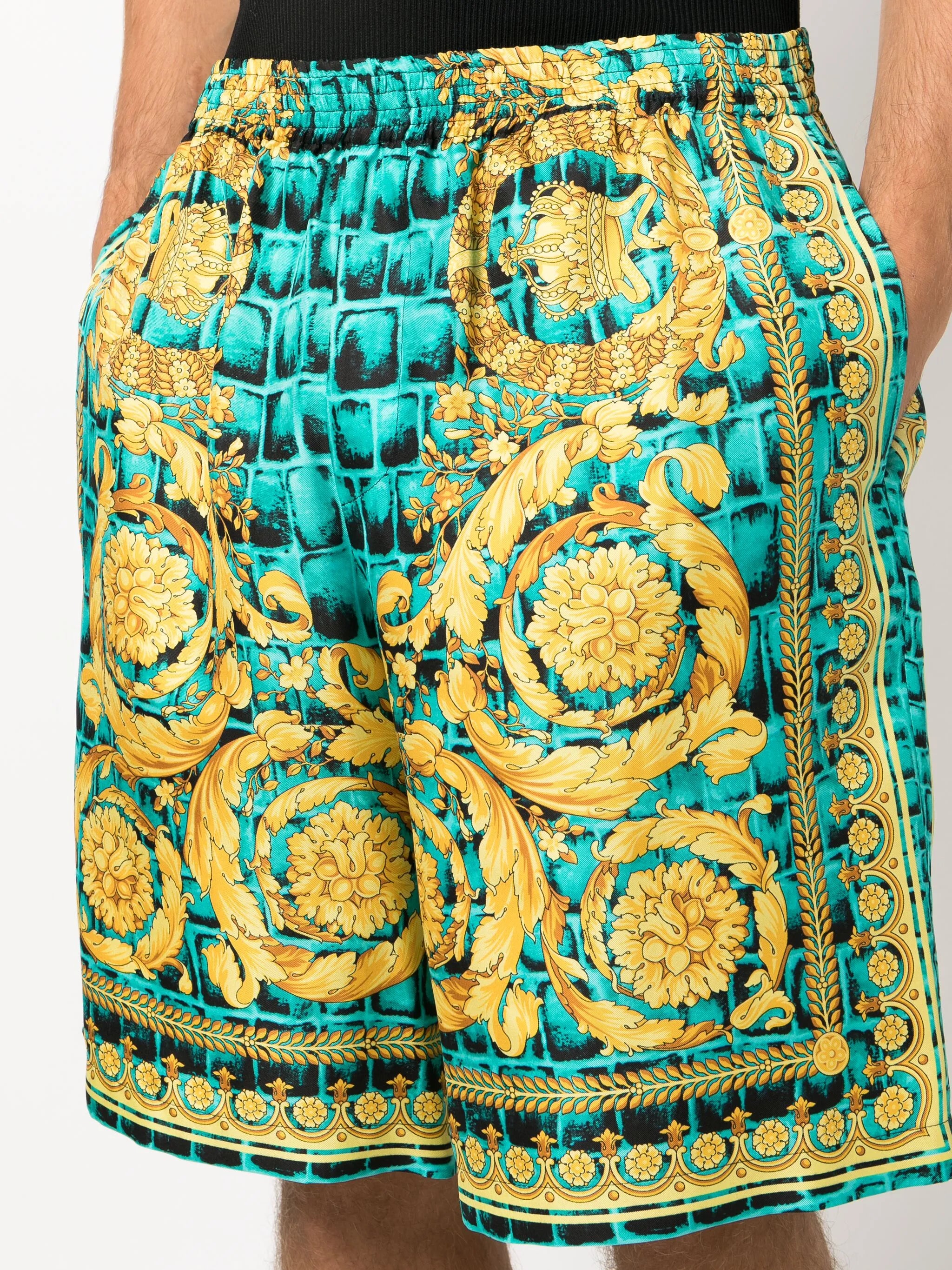 Baroccodile-print silk shorts