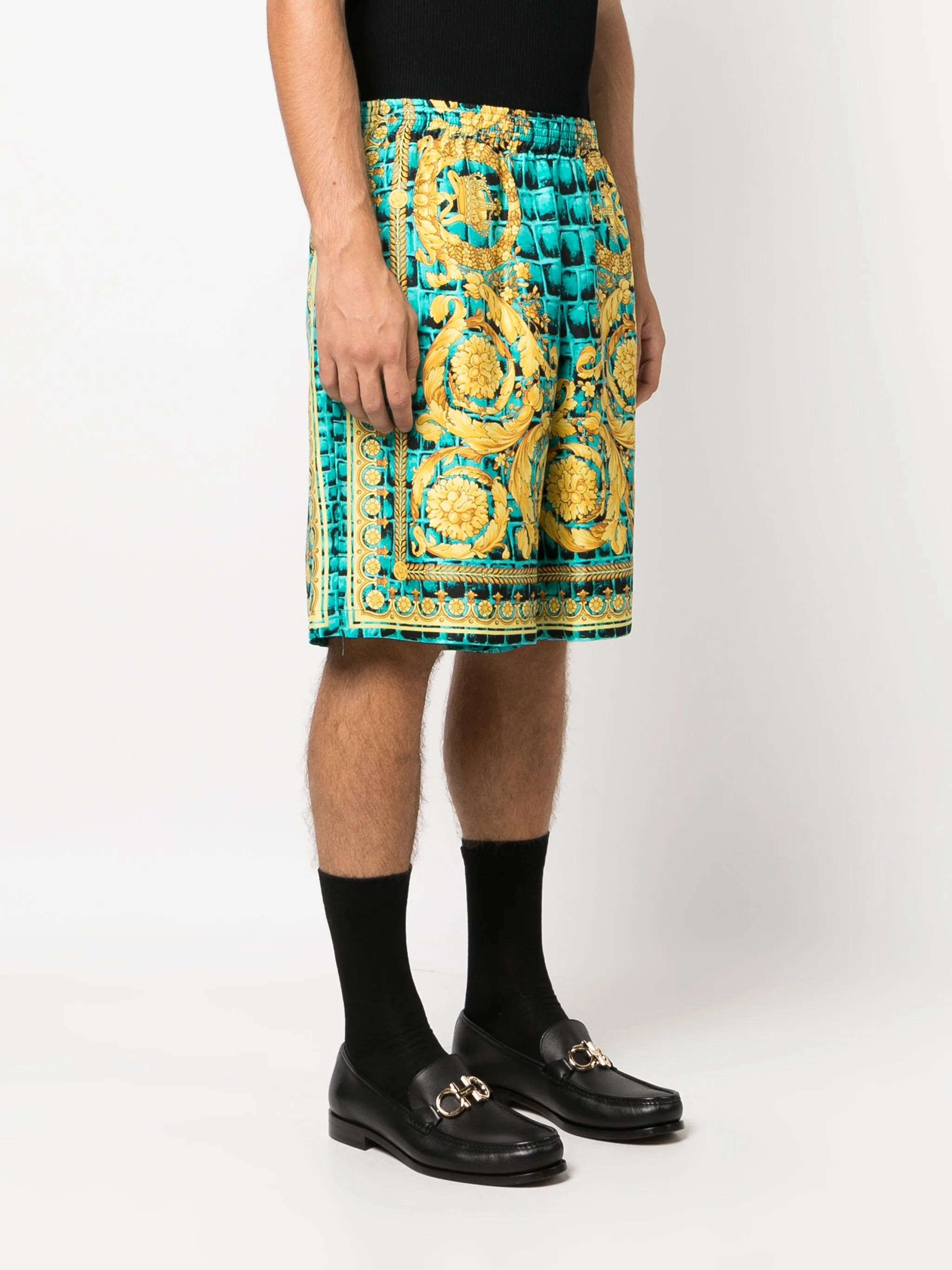 Baroccodile-print silk shorts