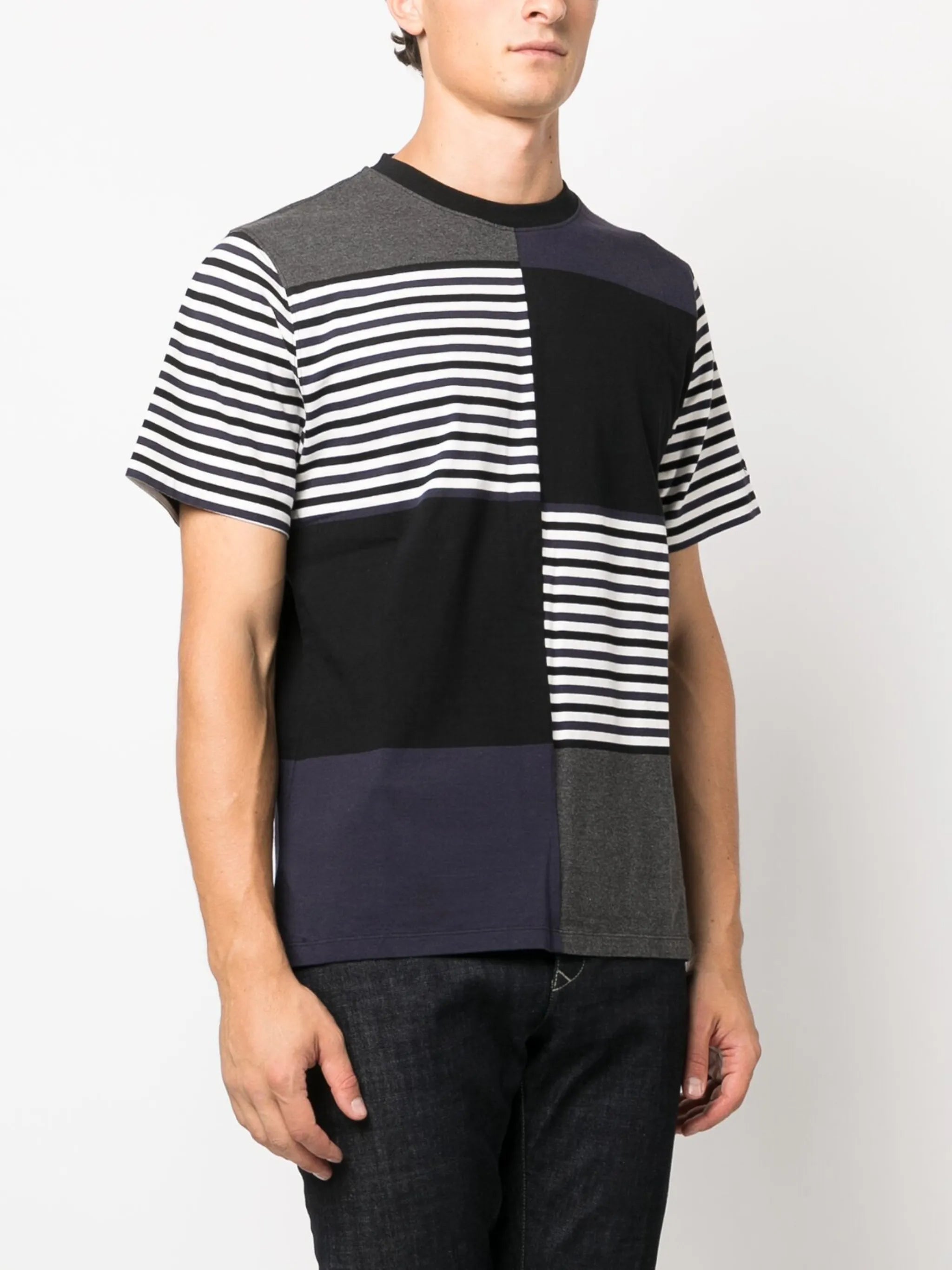 striped patchwork-design T-shirt