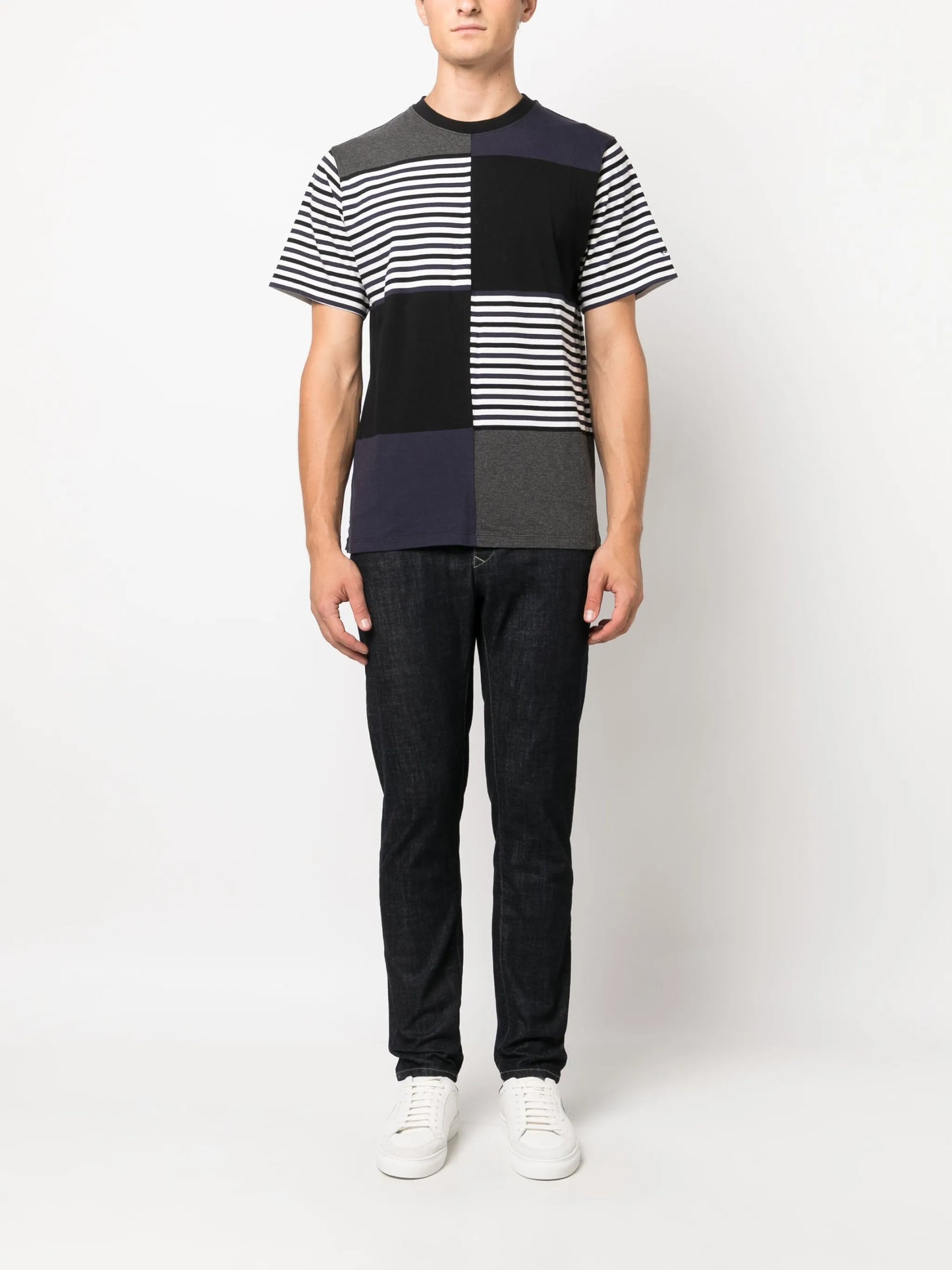 striped patchwork-design T-shirt