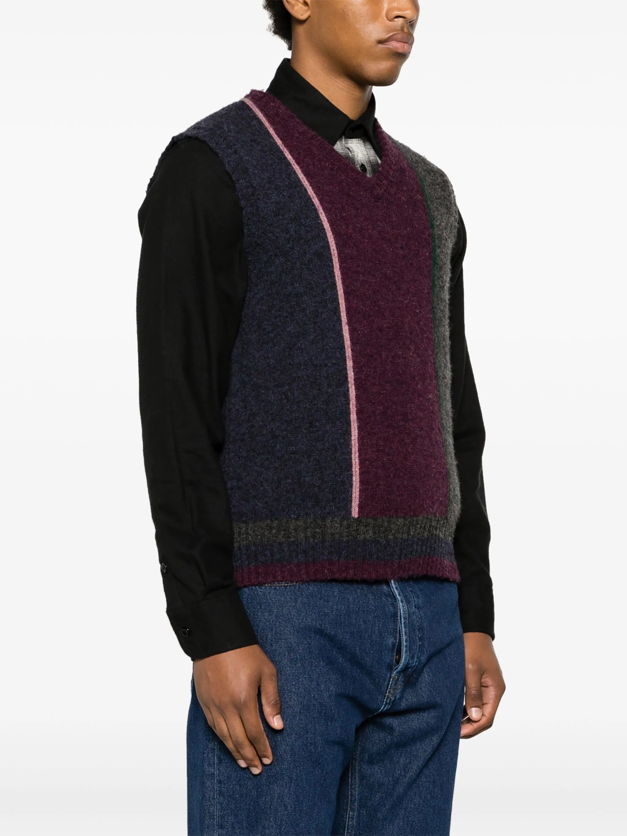 Shetland colour-block wool vest