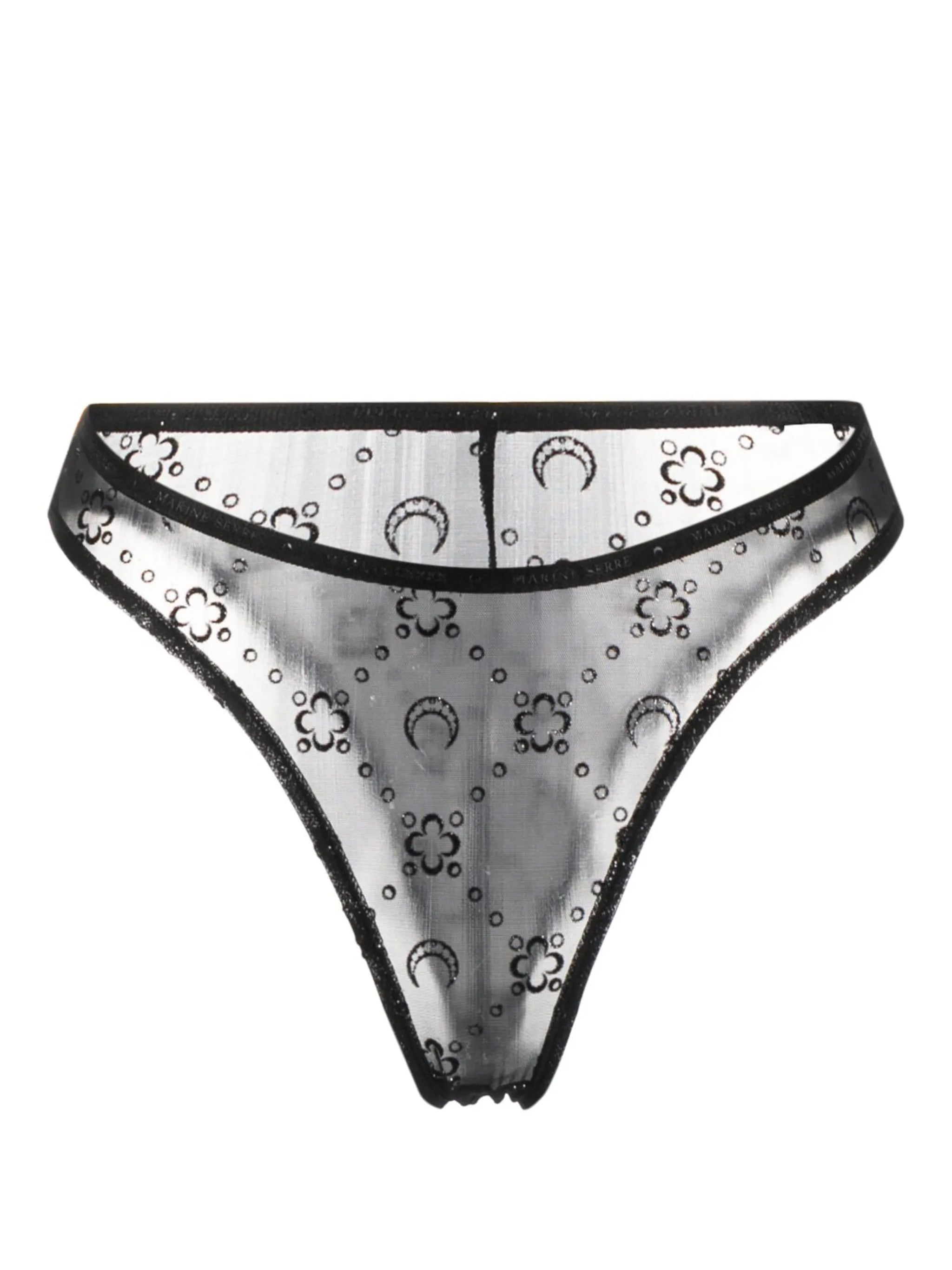 Crescent-moon flocked mesh briefs