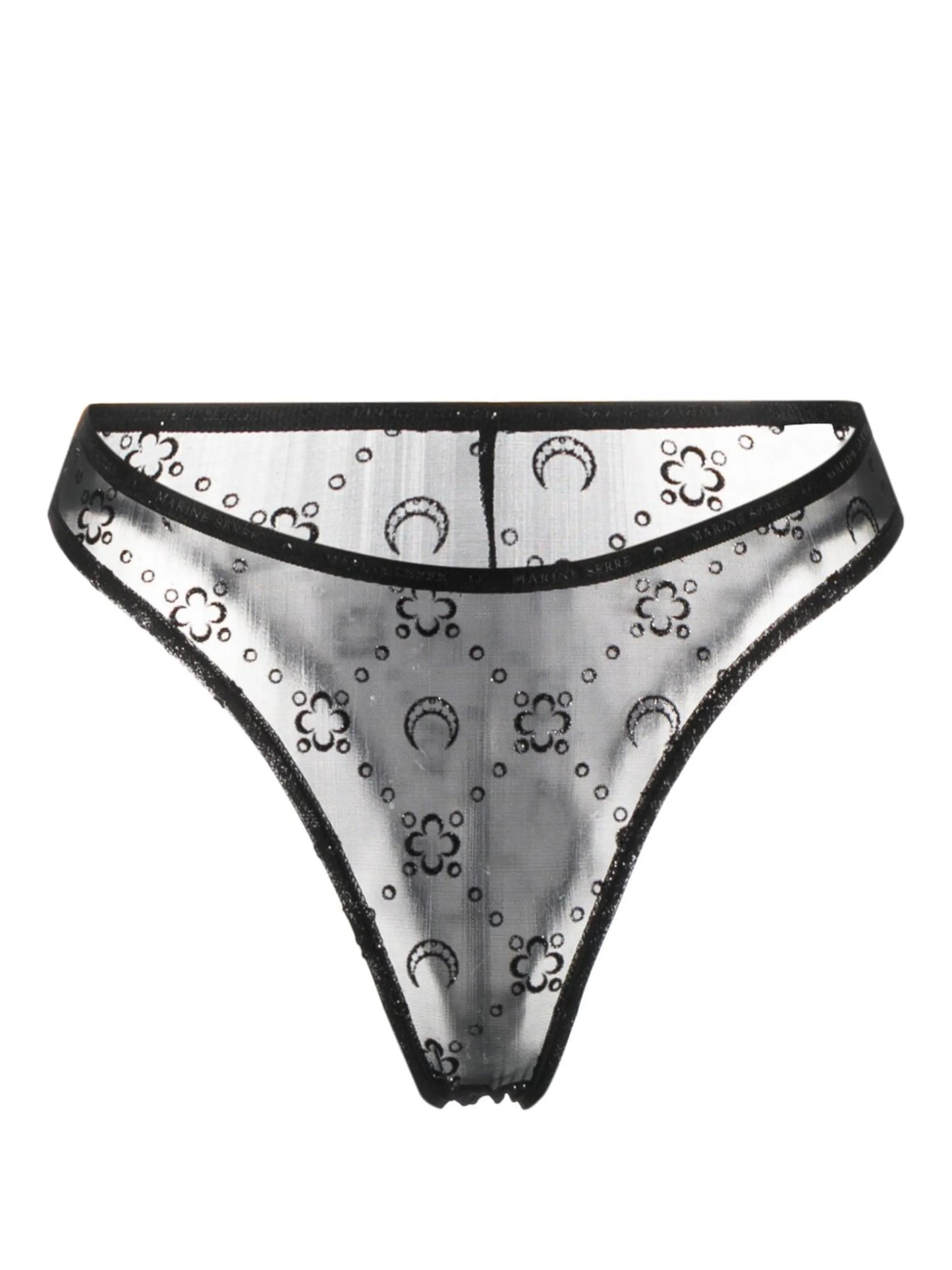 Crescent-moon flocked mesh briefs