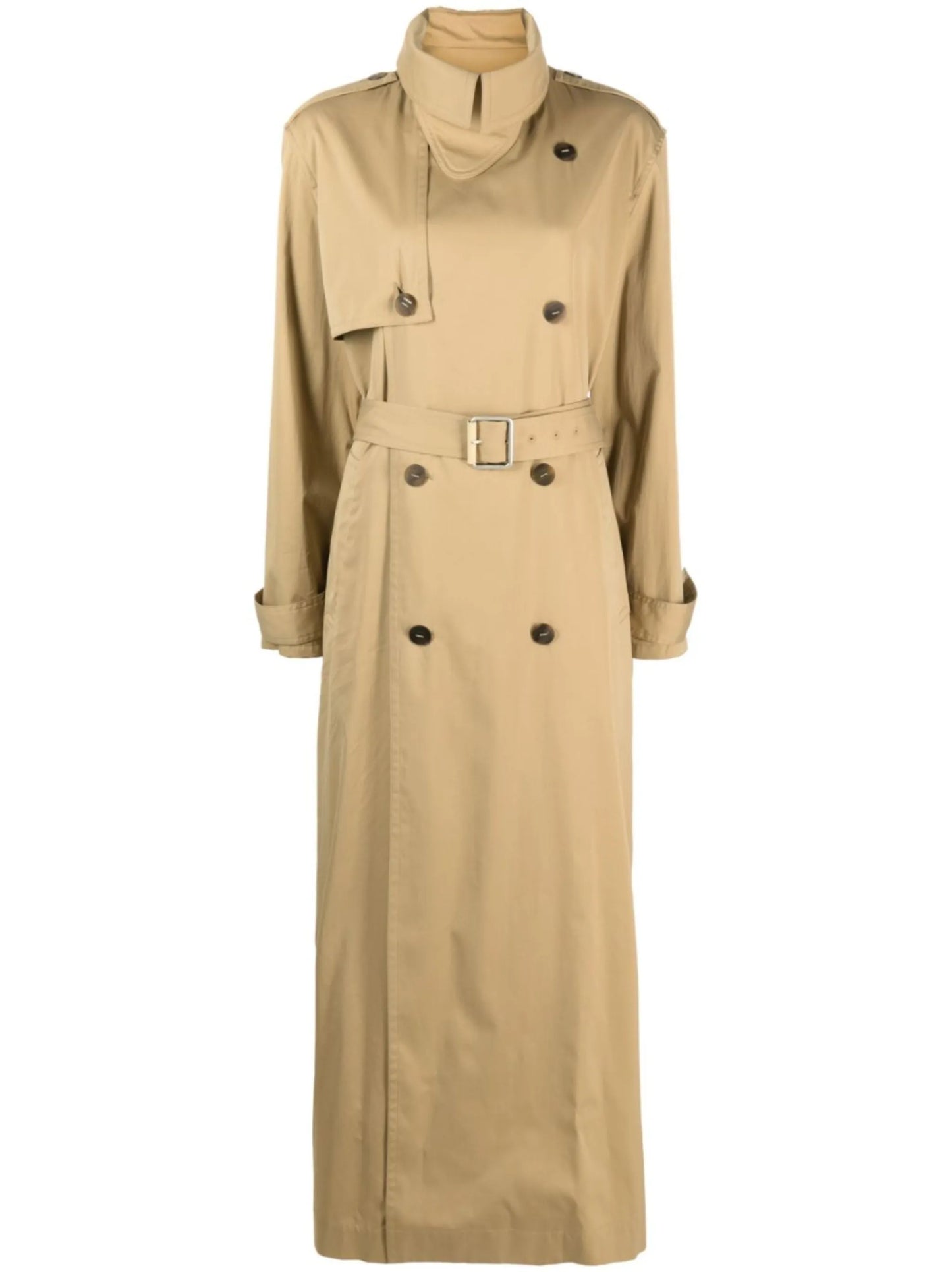 belted long trench coat