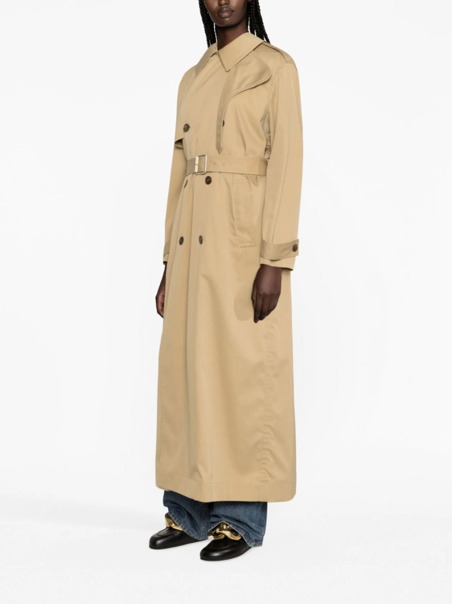 belted long trench coat