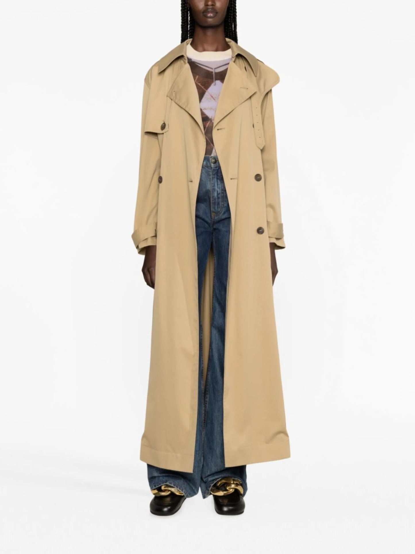 belted long trench coat