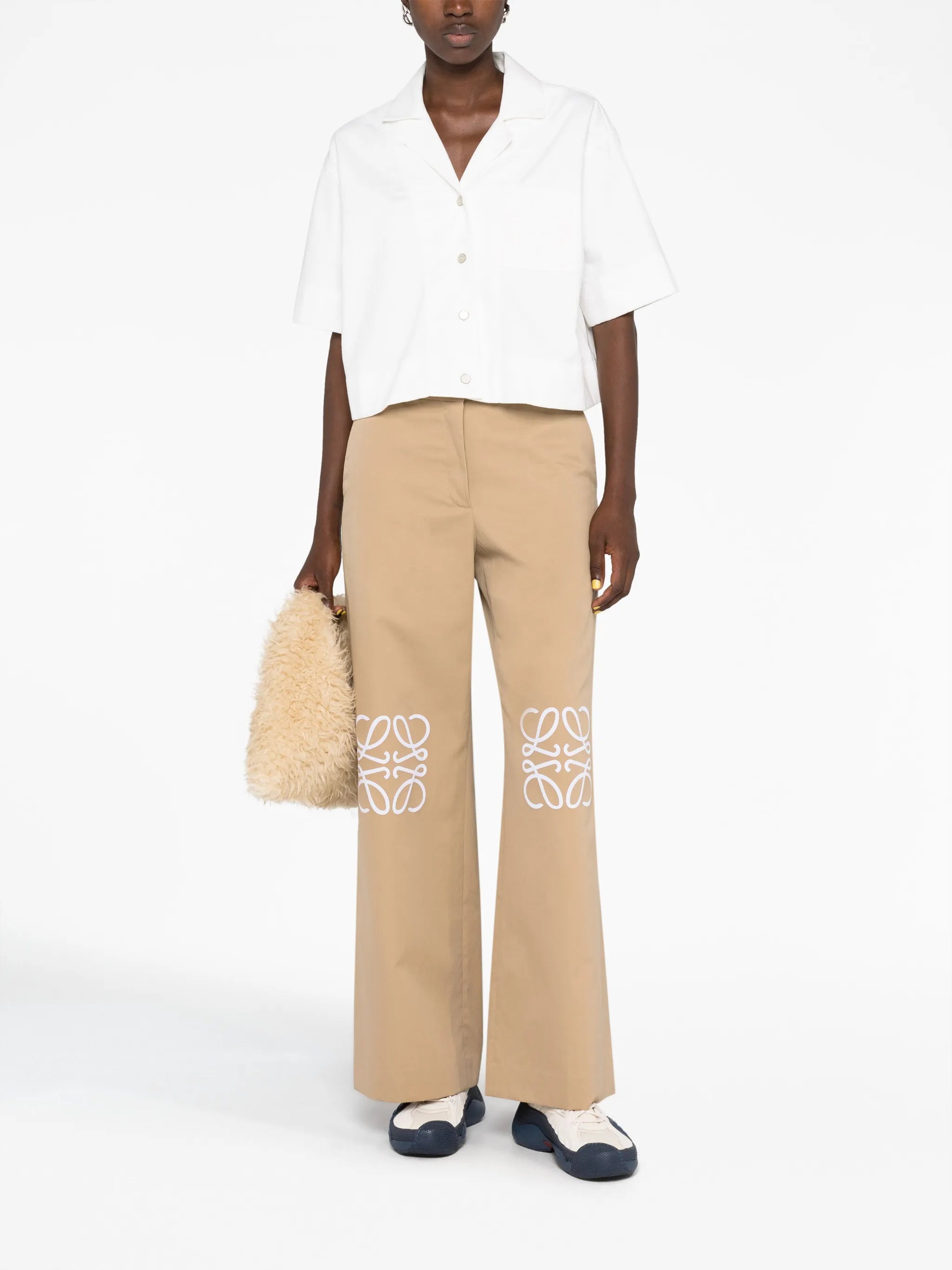 Anagram embroidered short-sleeve blouse