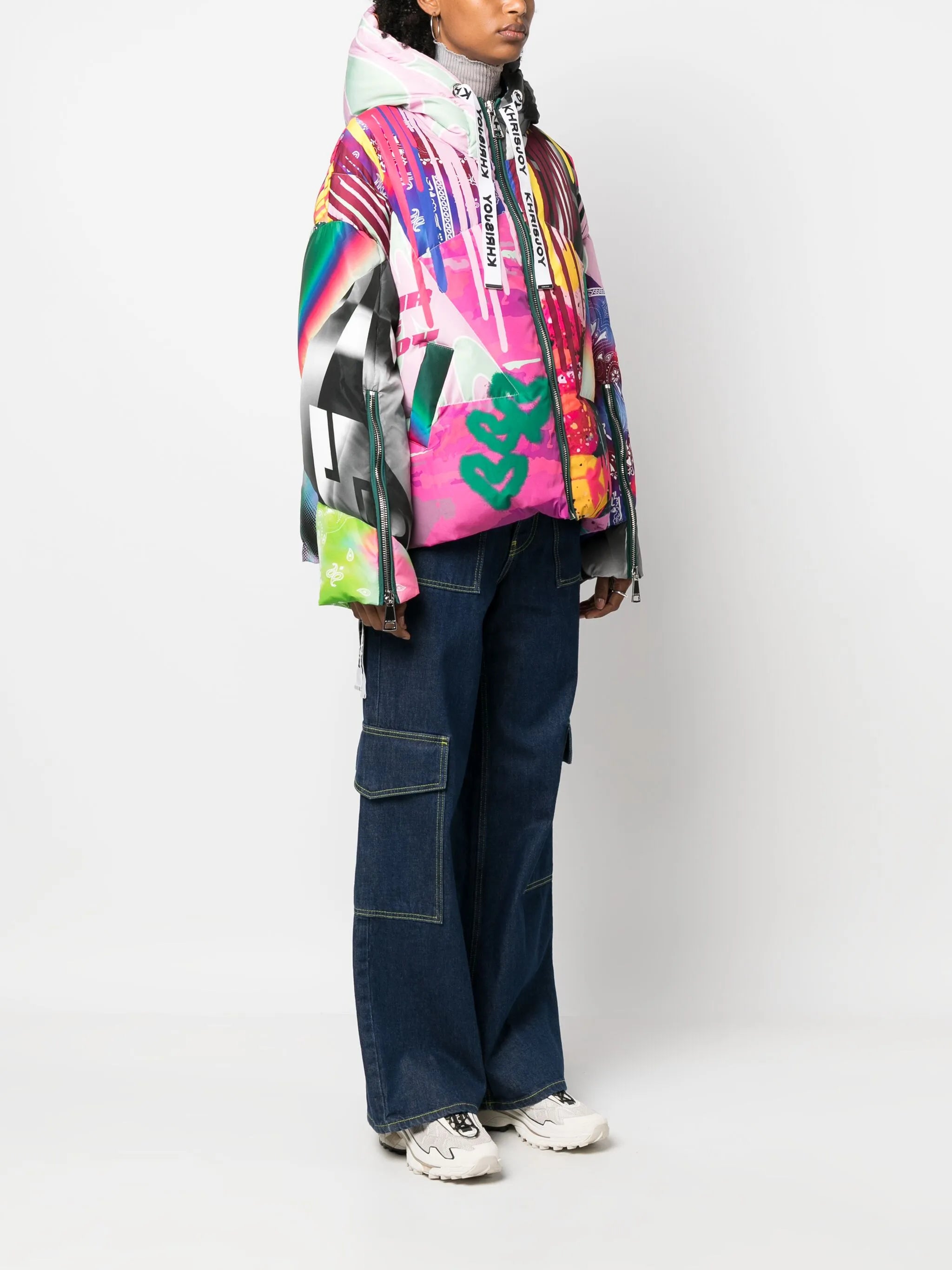 graffiti-print hooded puff parka