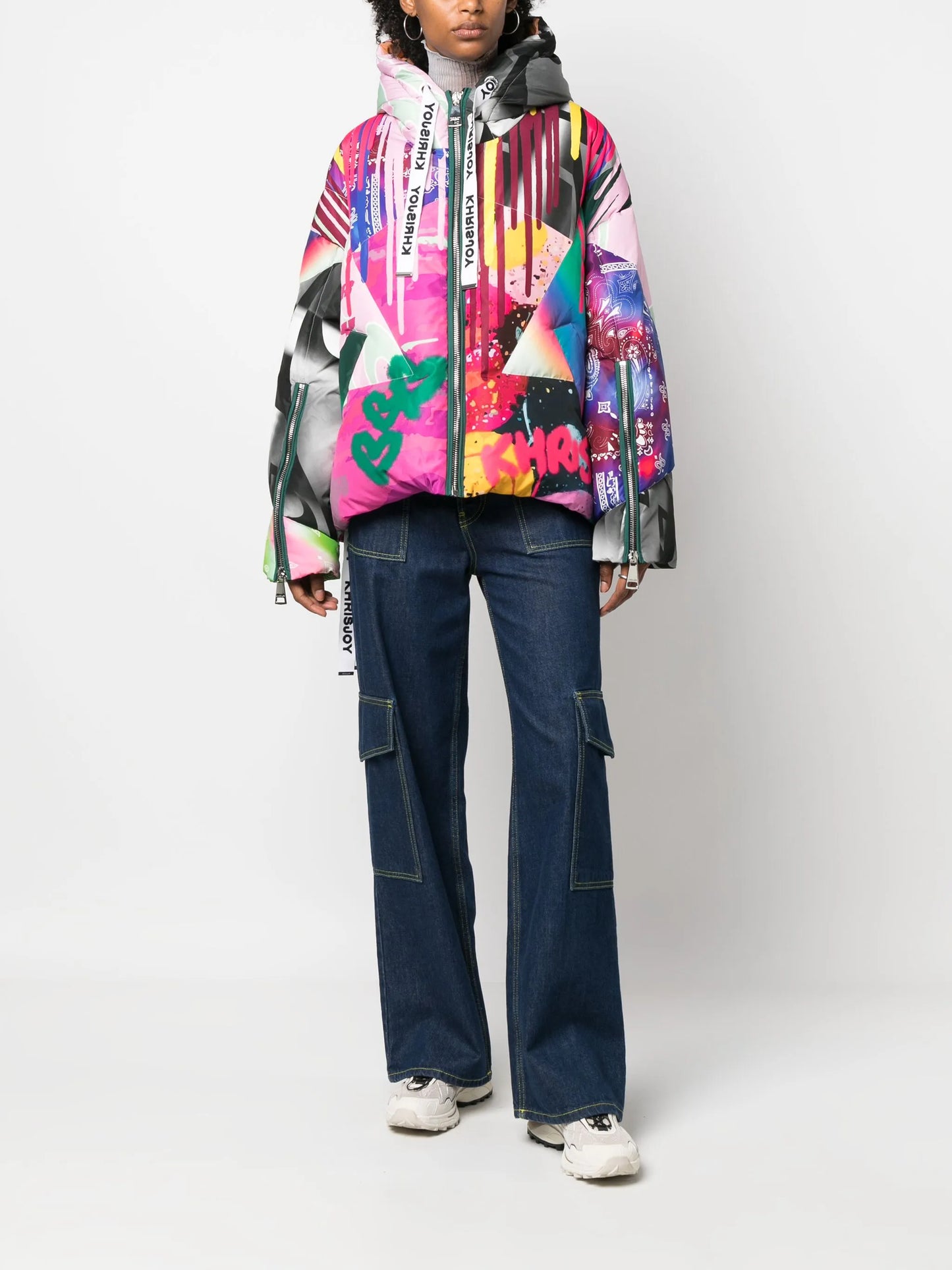 graffiti-print hooded puff parka