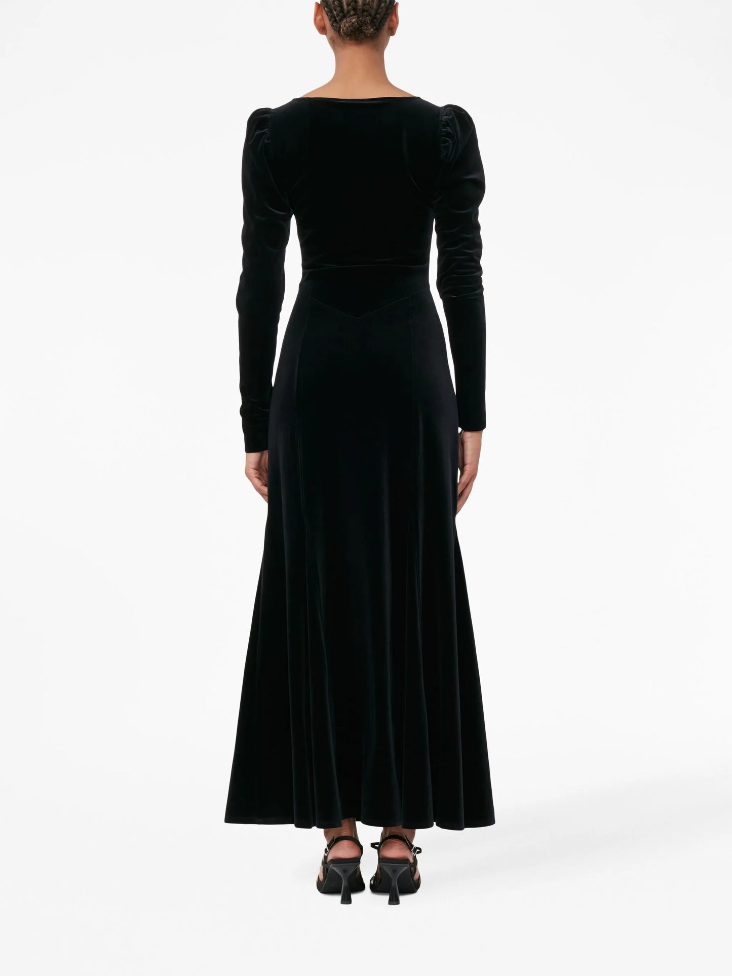 square-neck velvet maxi dress