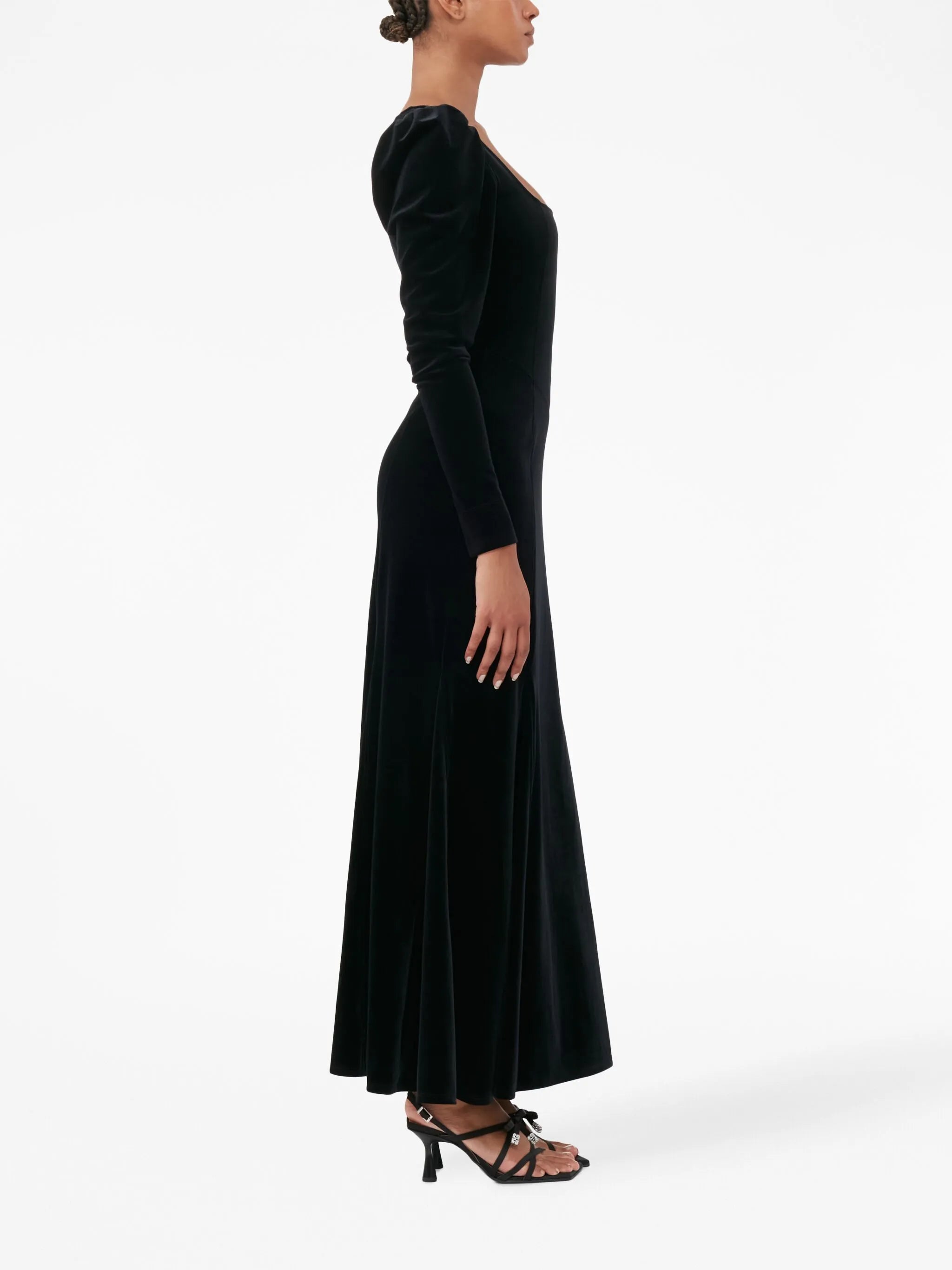 square-neck velvet maxi dress
