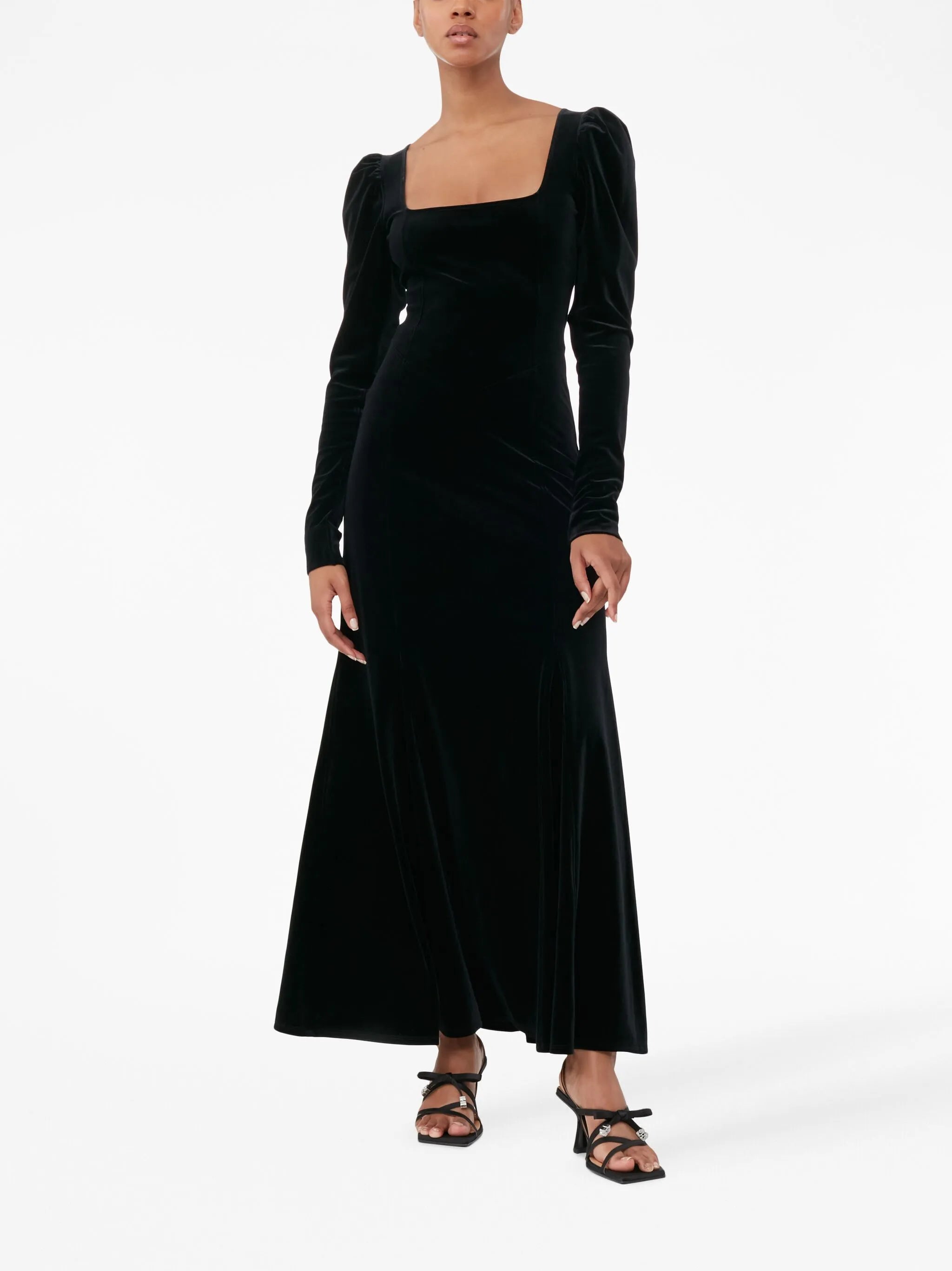 square-neck velvet maxi dress