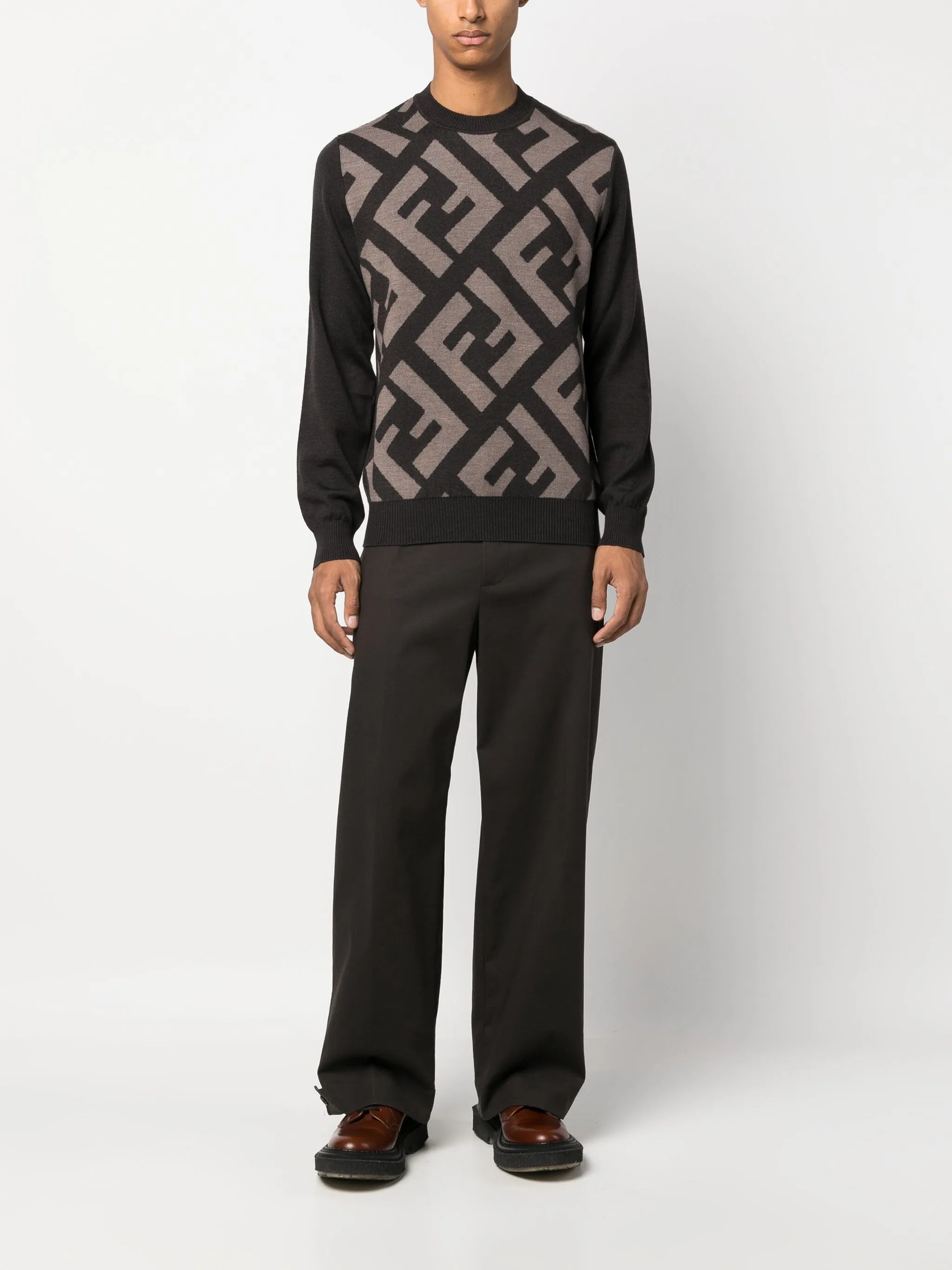 monogram-pattern wool jumper