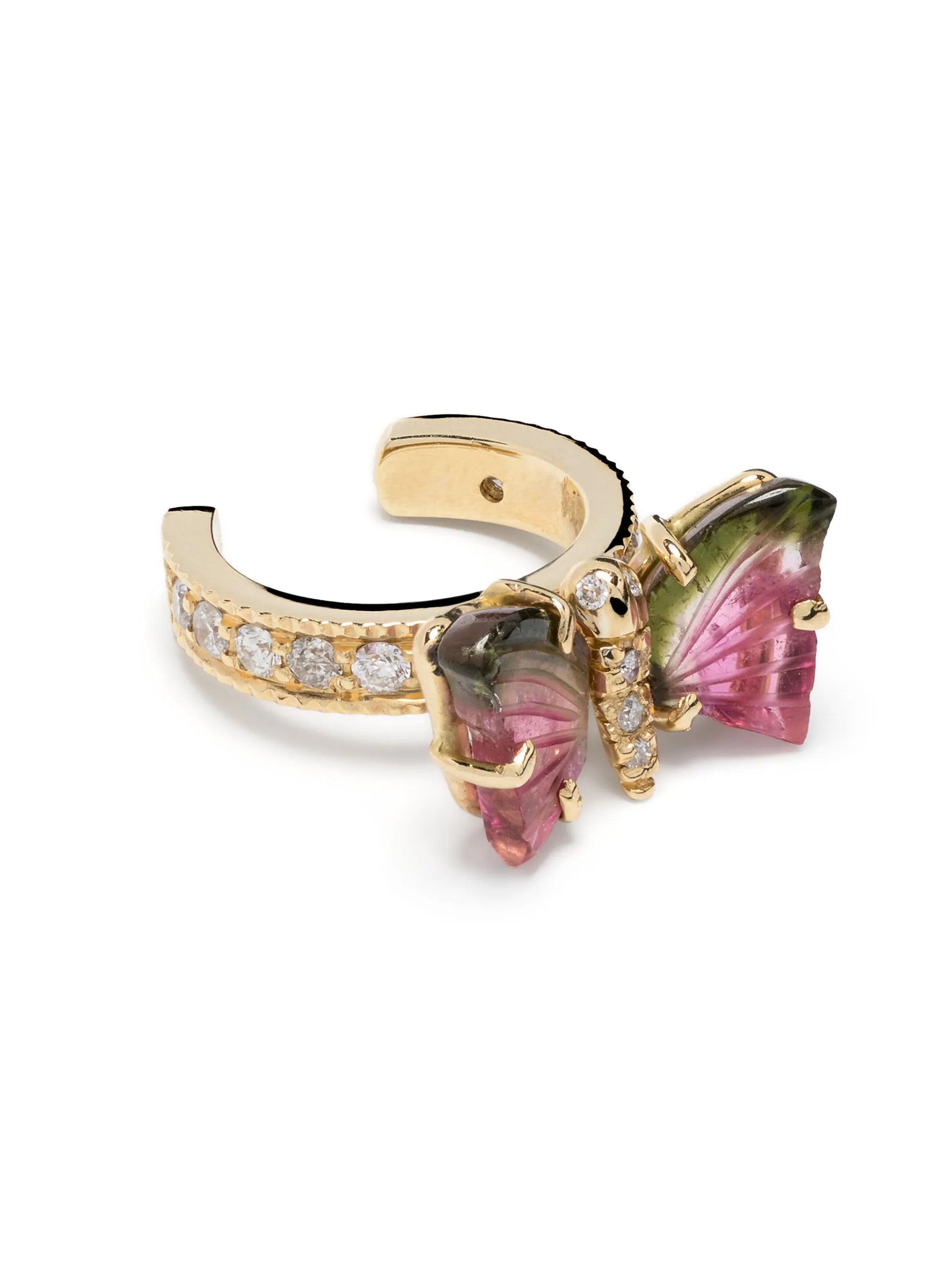 14kt yellow gold Watermelon Butterfly tourmaline ear cuff