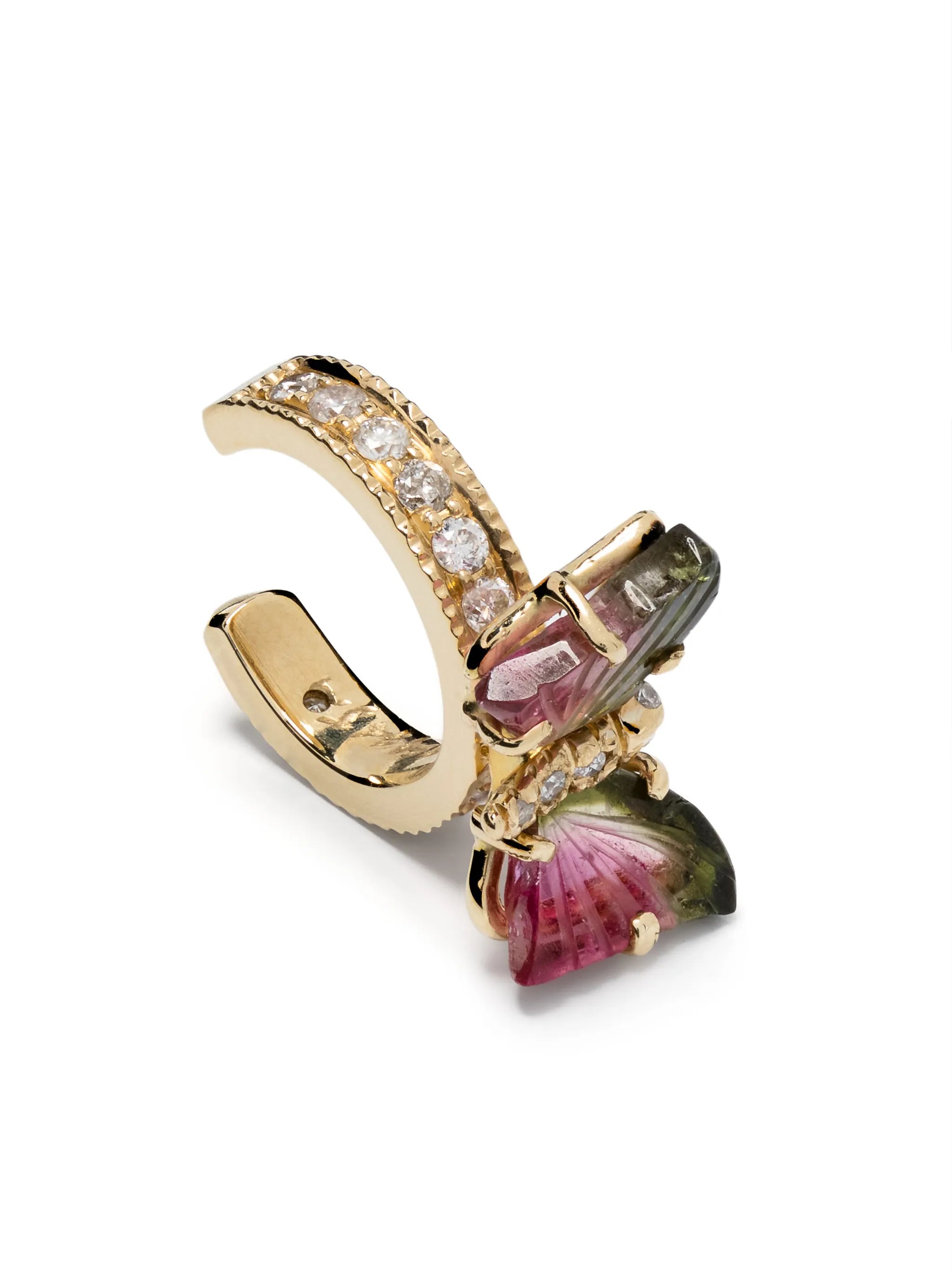 14kt yellow gold Watermelon Butterfly tourmaline ear cuff