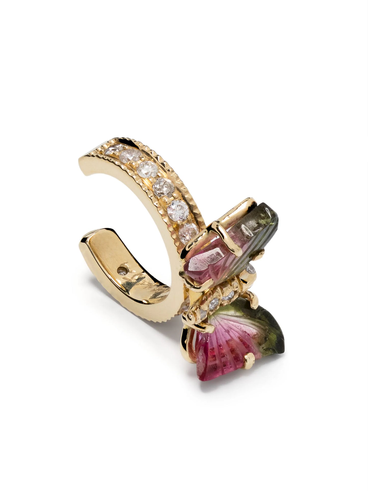 14kt yellow gold Watermelon Butterfly tourmaline ear cuff