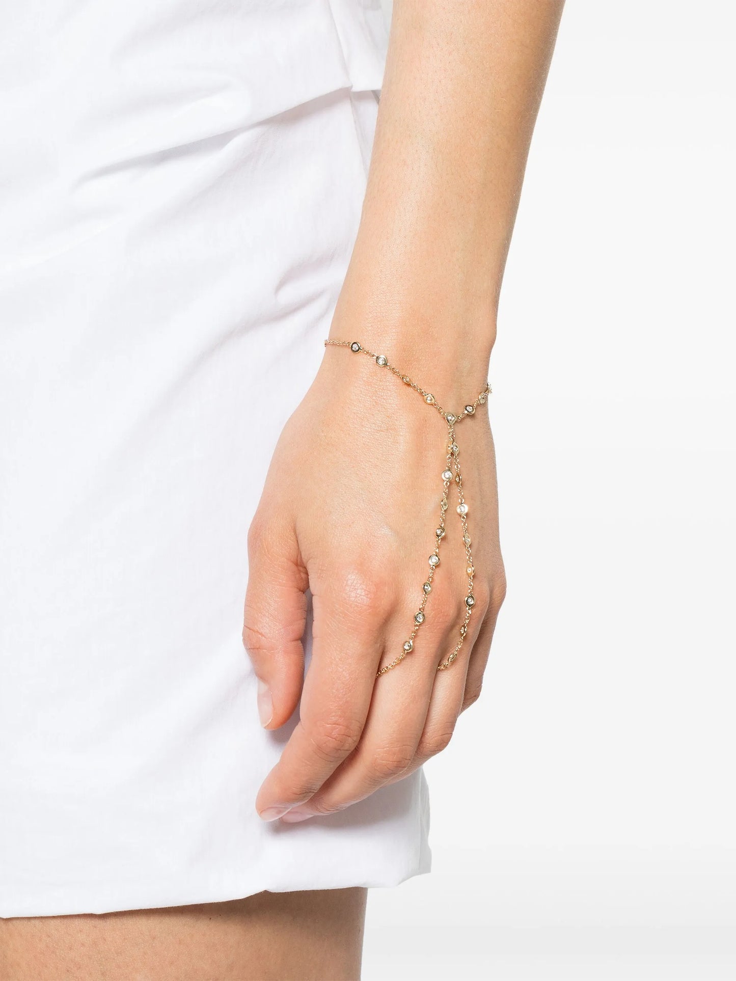 14kt yellow gold 25 Double Stem diamond ankle bracelet
