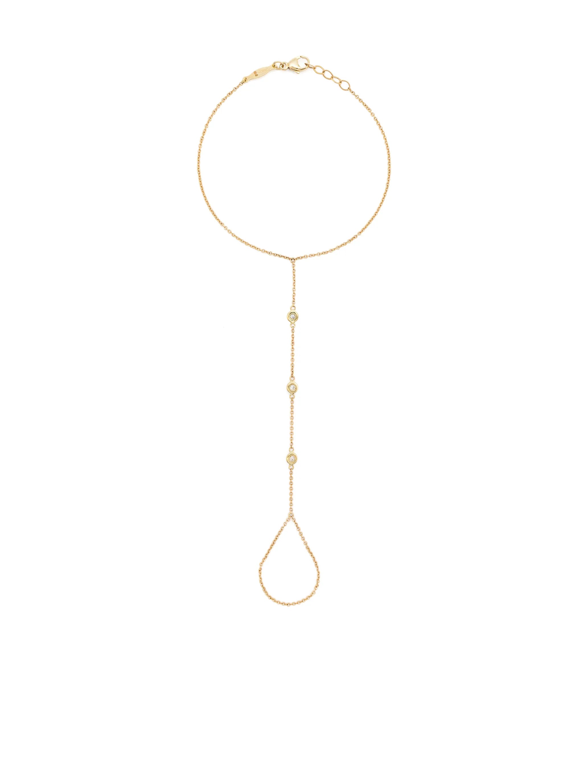 14kt yellow gold 3 Spaced Out diamond finger bracelet