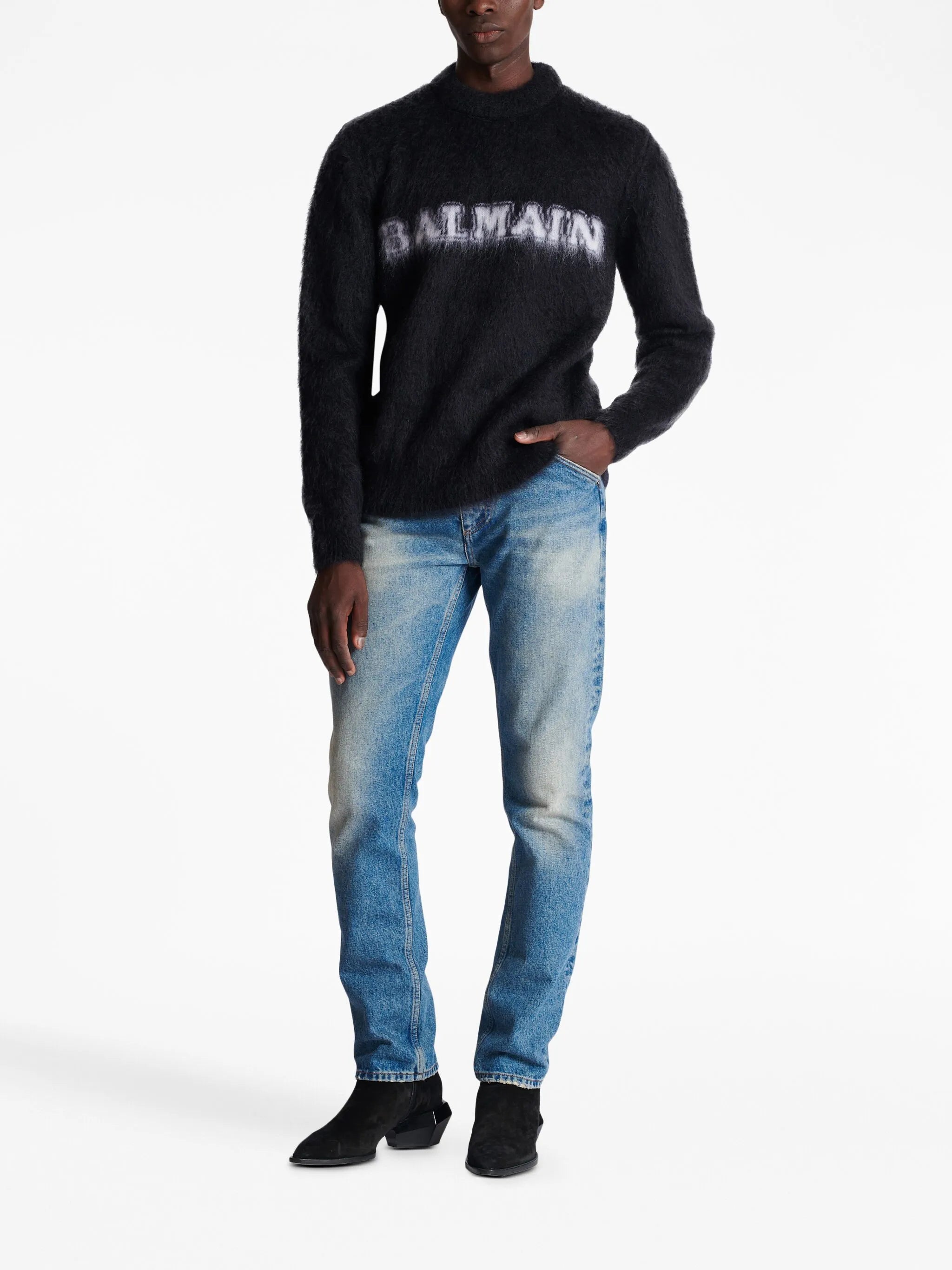 logo-print brushed-finish jumper