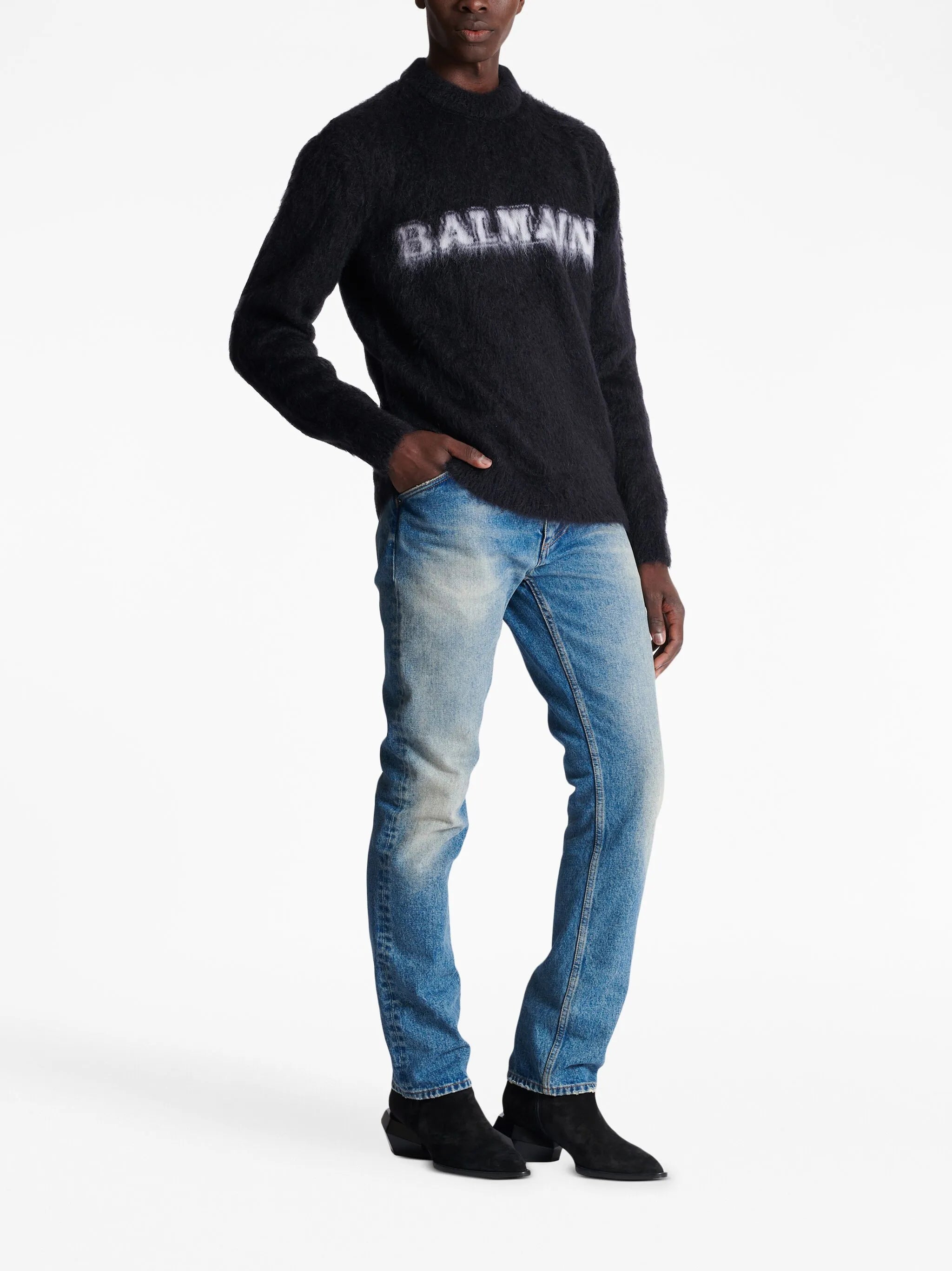 logo-print brushed-finish jumper