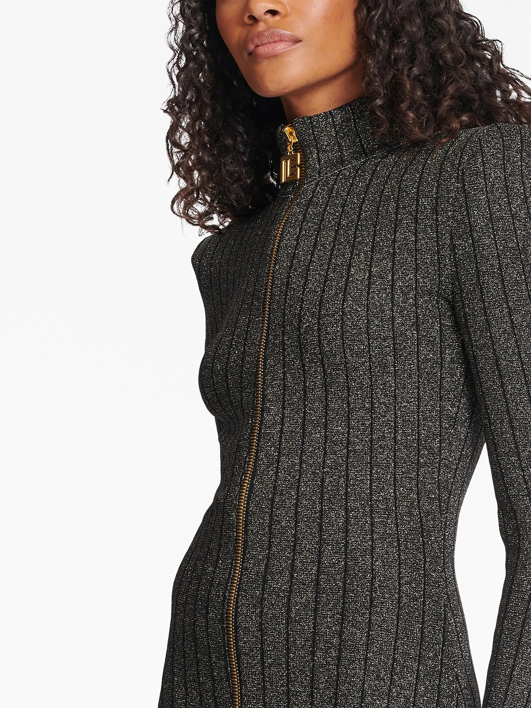 lurex-knit zipped minidress