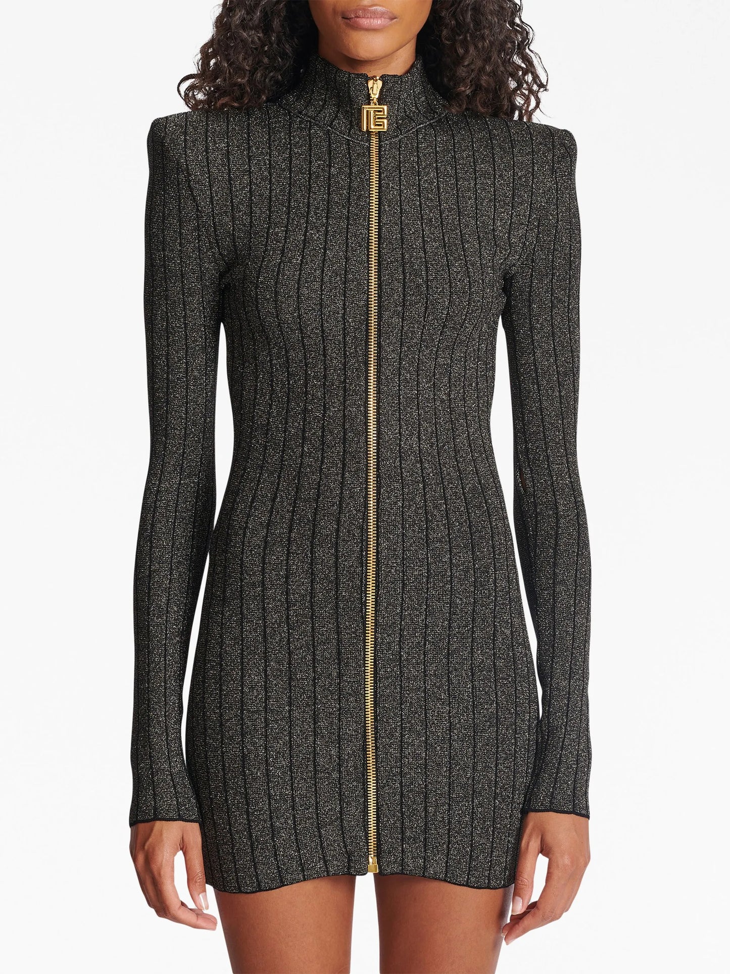lurex-knit zipped minidress