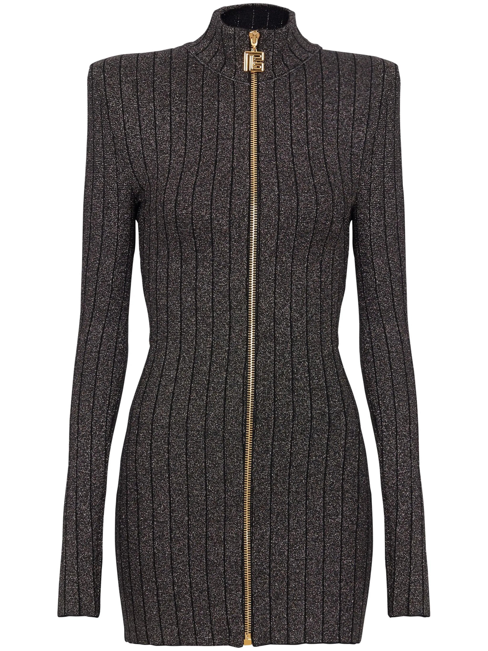 lurex-knit zipped minidress