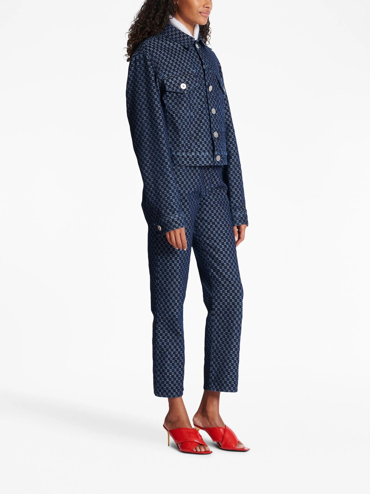 monogram-print denim jacket