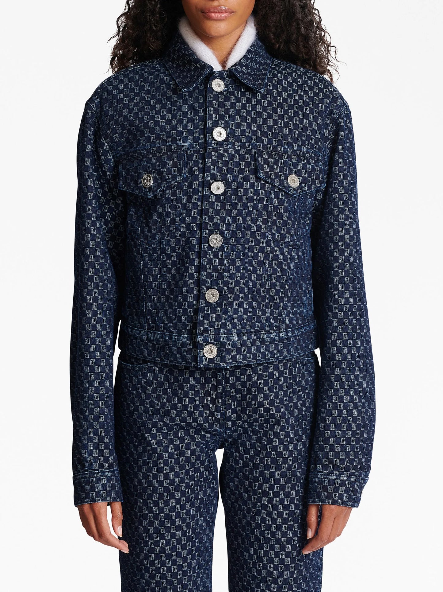 monogram-print denim jacket
