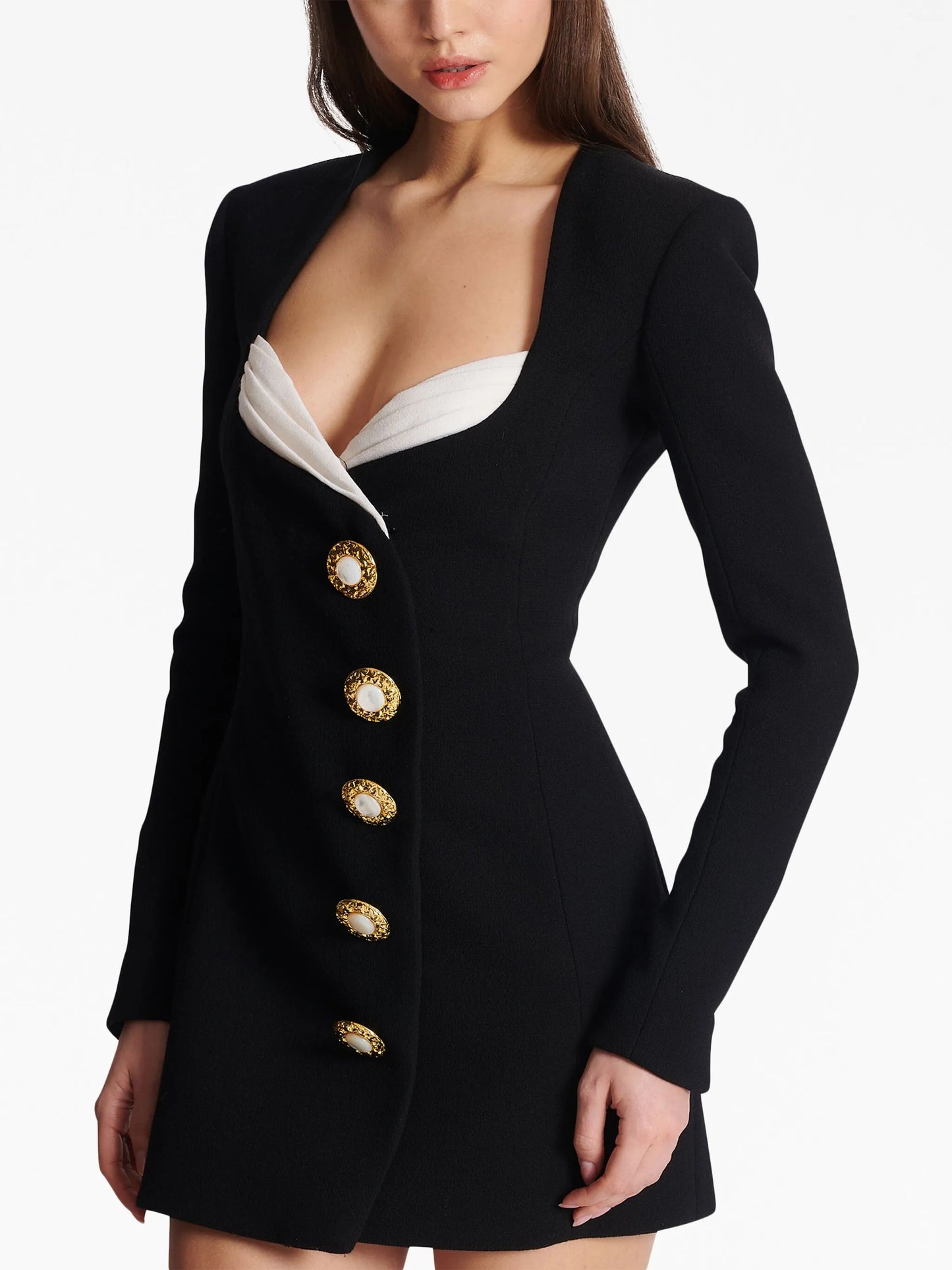 button-embellished crepe minidress