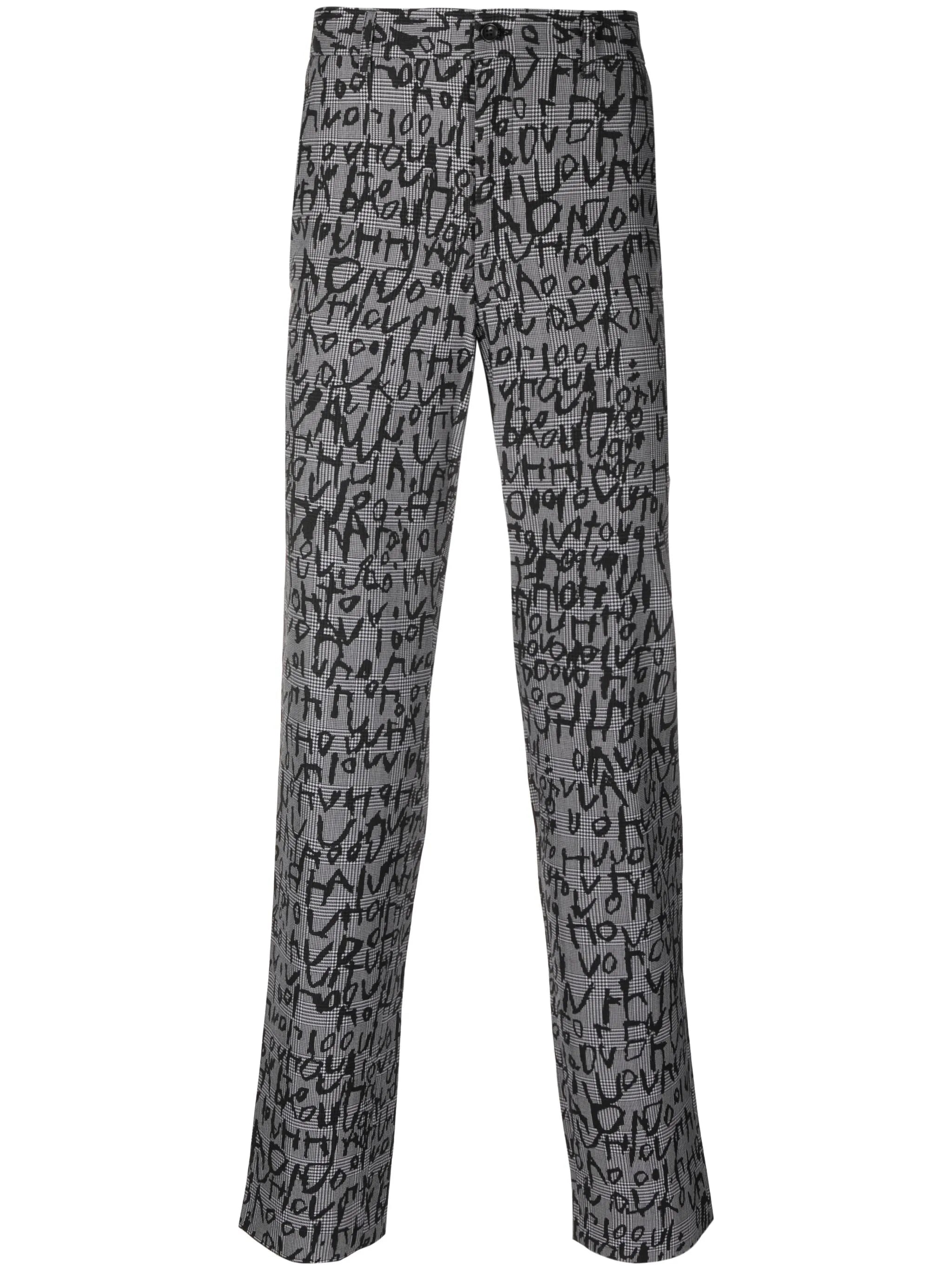 plaid-check jacquard straight-leg trousers