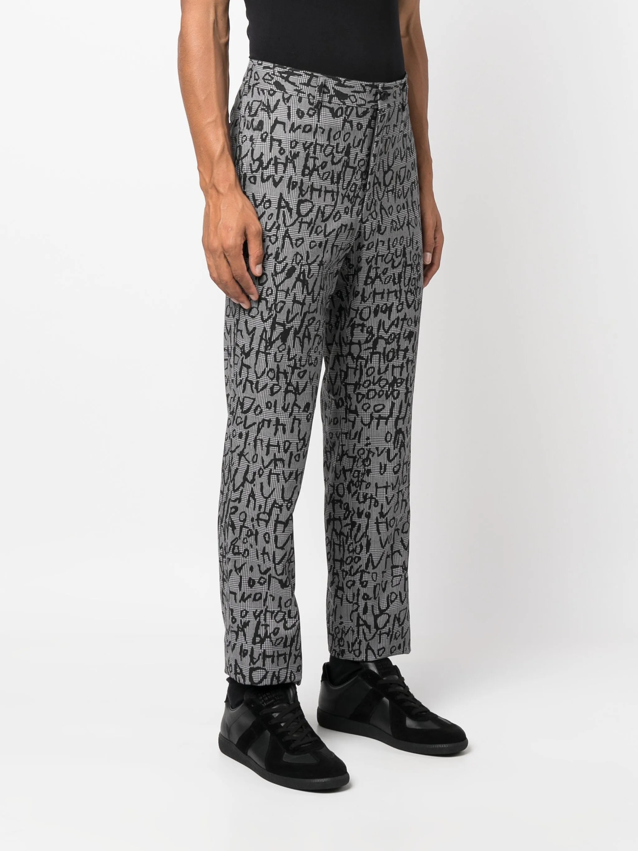plaid-check jacquard straight-leg trousers