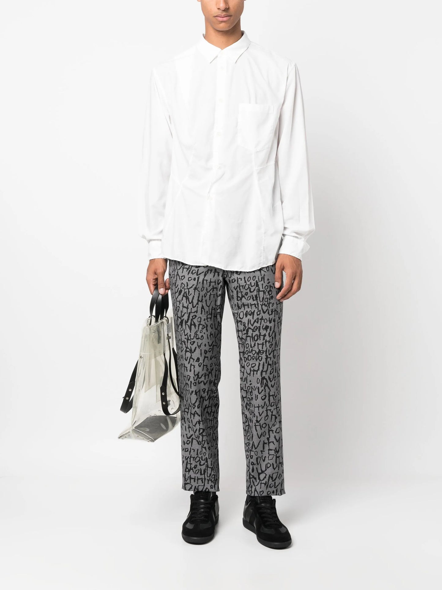 plaid-check jacquard straight-leg trousers