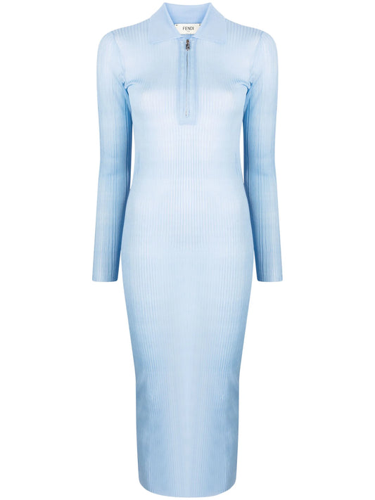 long-sleeve ribbed midi dress