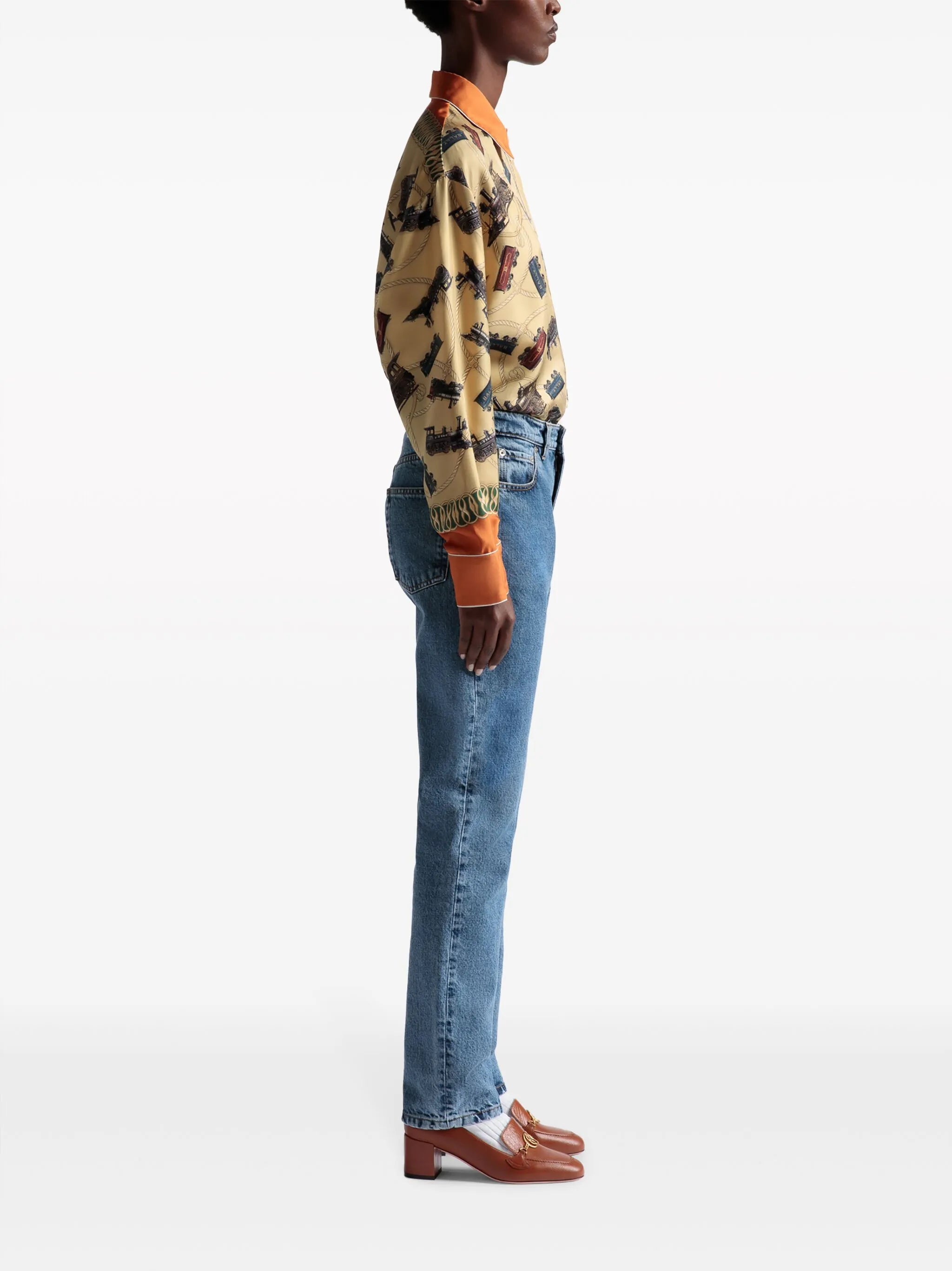 slim-cut cotton tapared jeans
