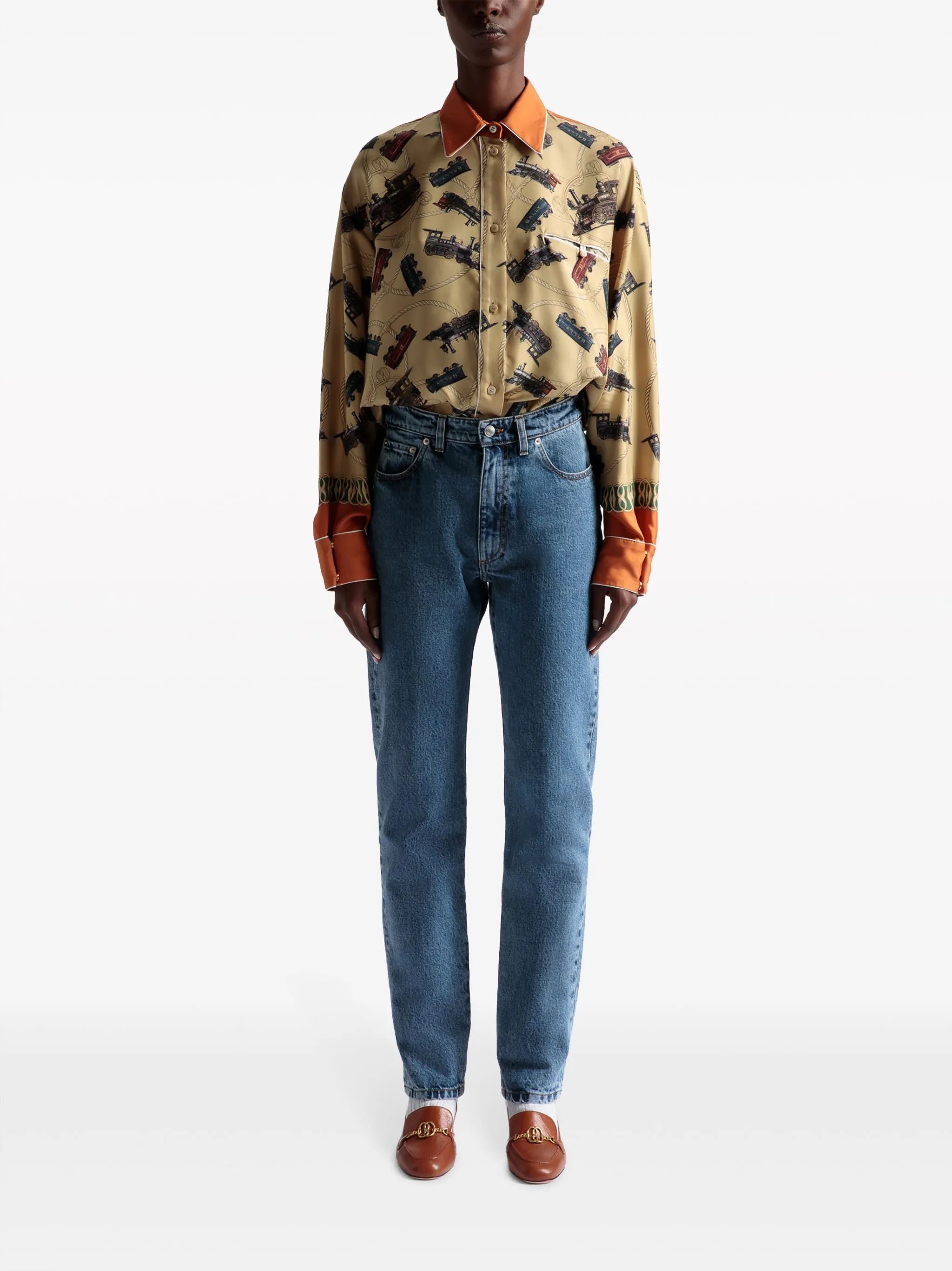 slim-cut cotton tapared jeans