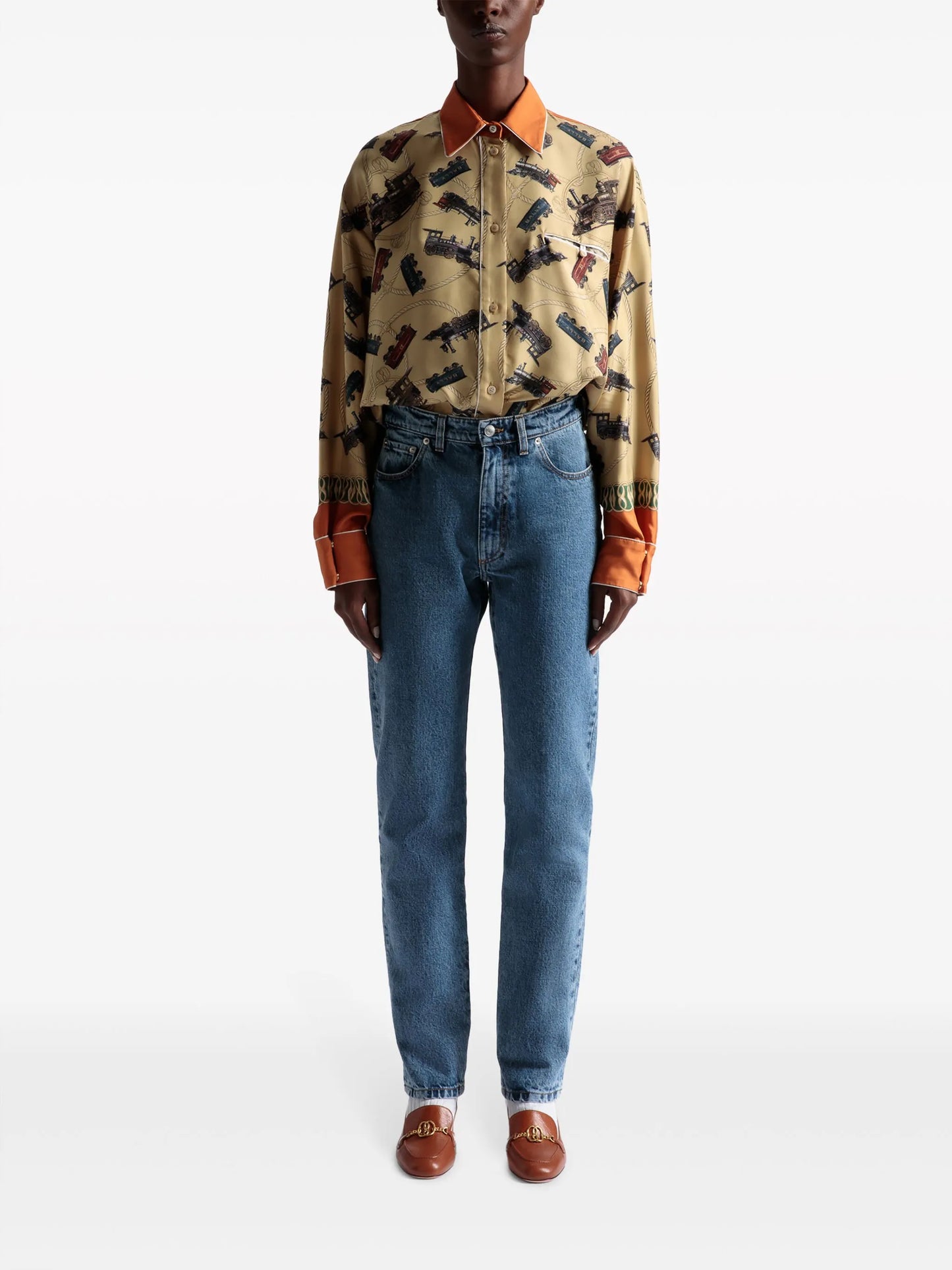 slim-cut cotton tapared jeans