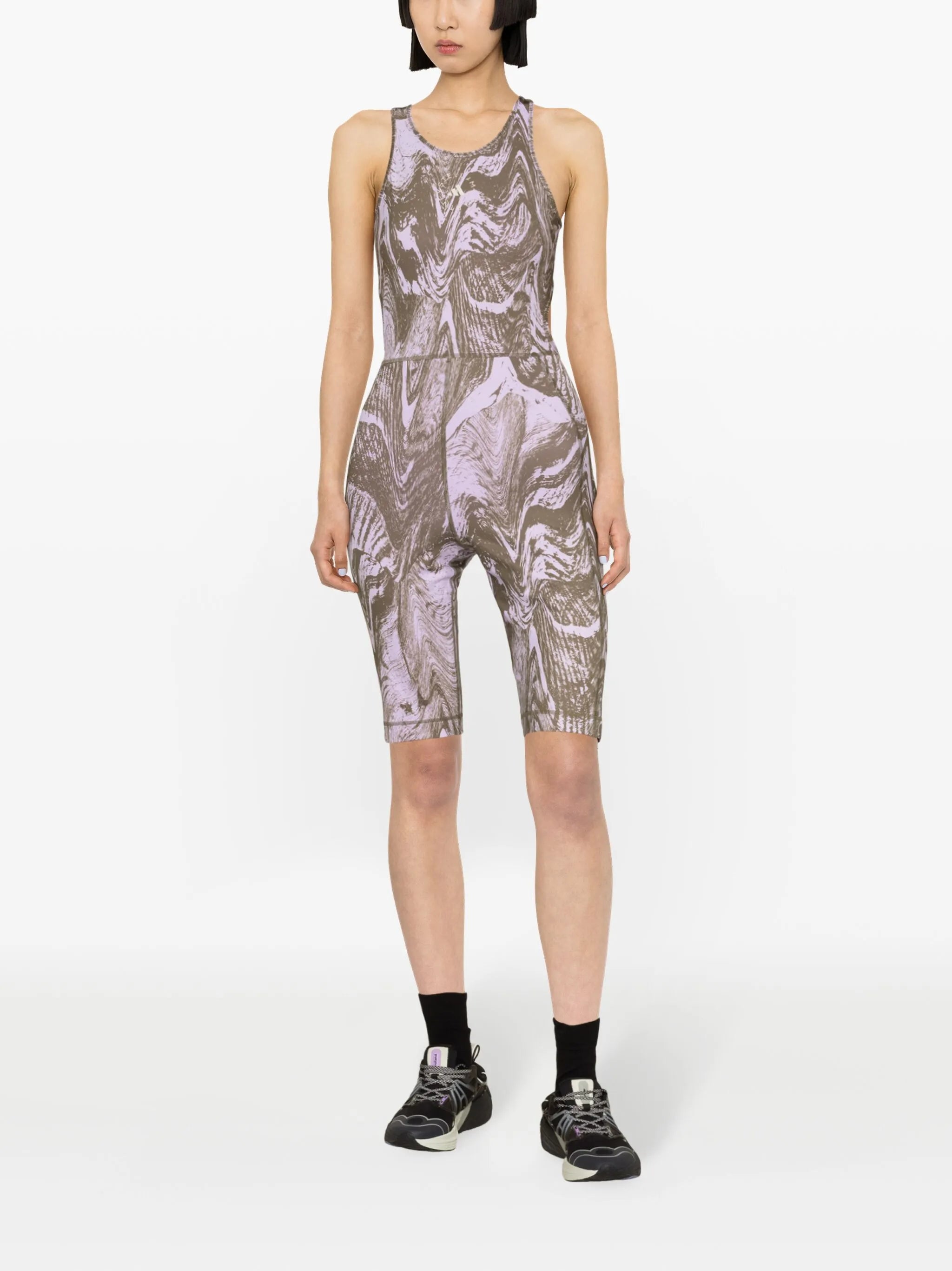 abstract-print racerback jumpsuit