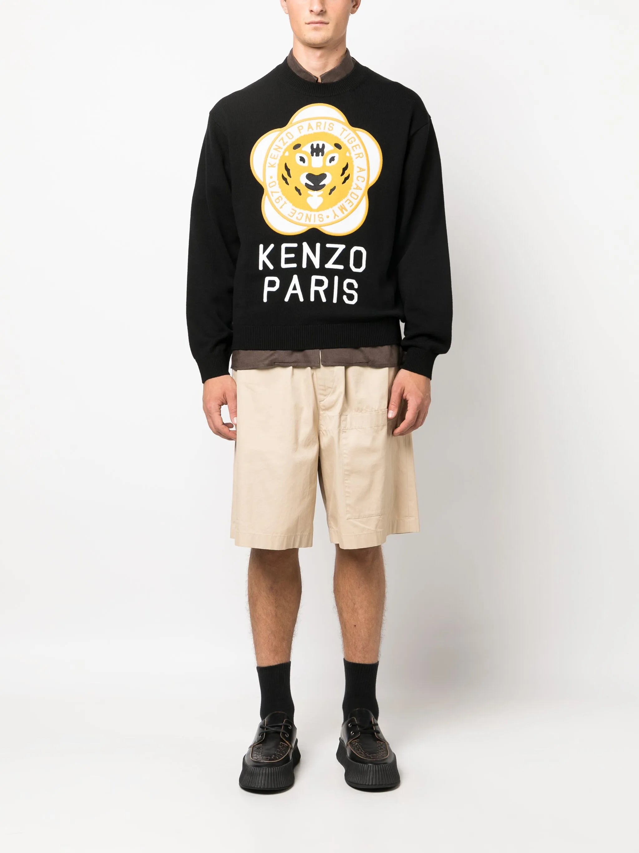 logo-patch wool-cotton jumper