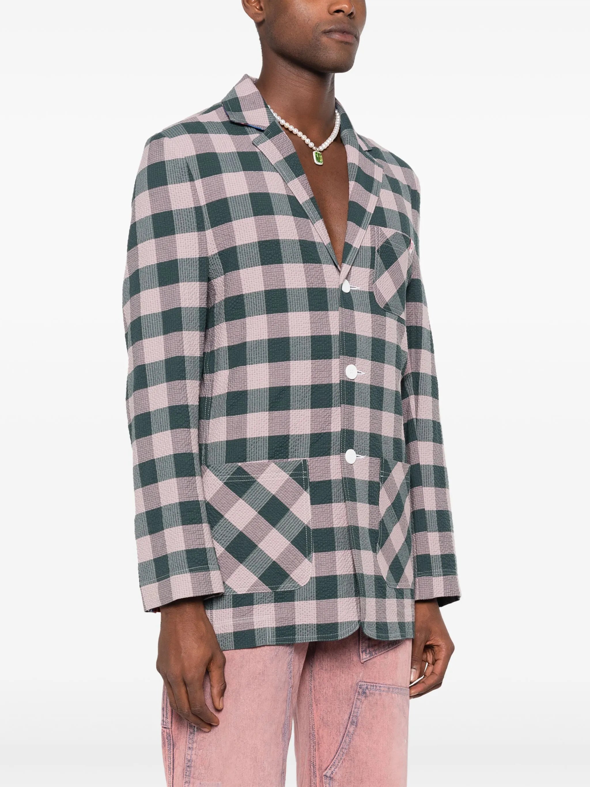 checked single-breasted blazer