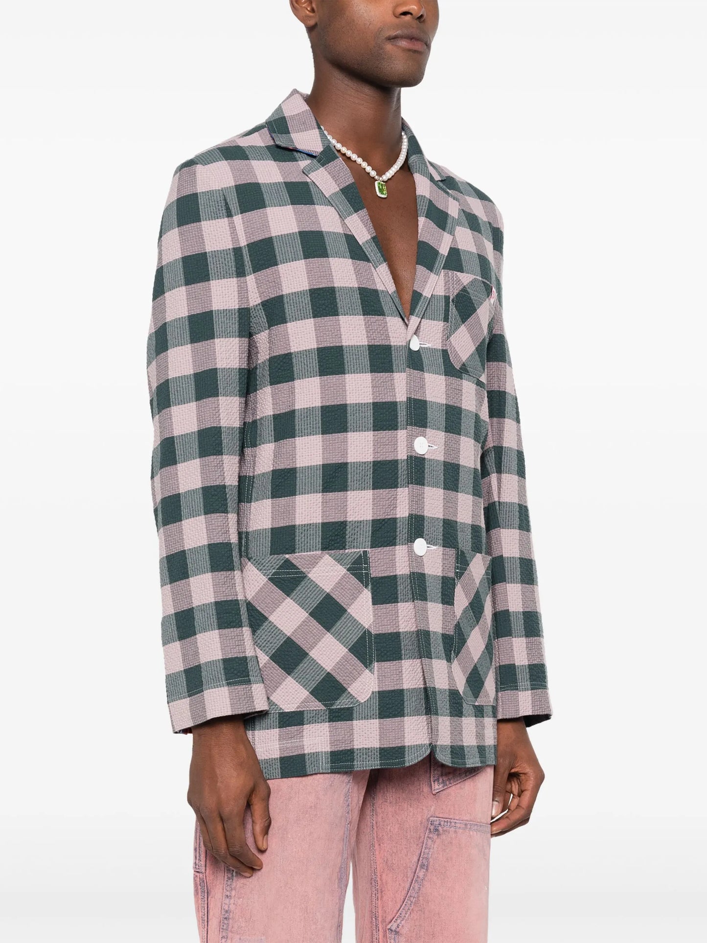 checked single-breasted blazer