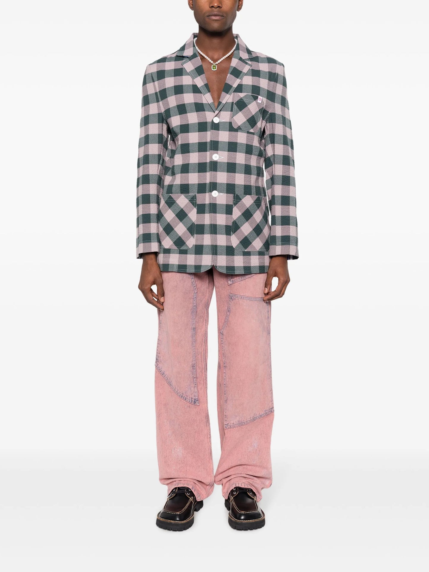 checked single-breasted blazer