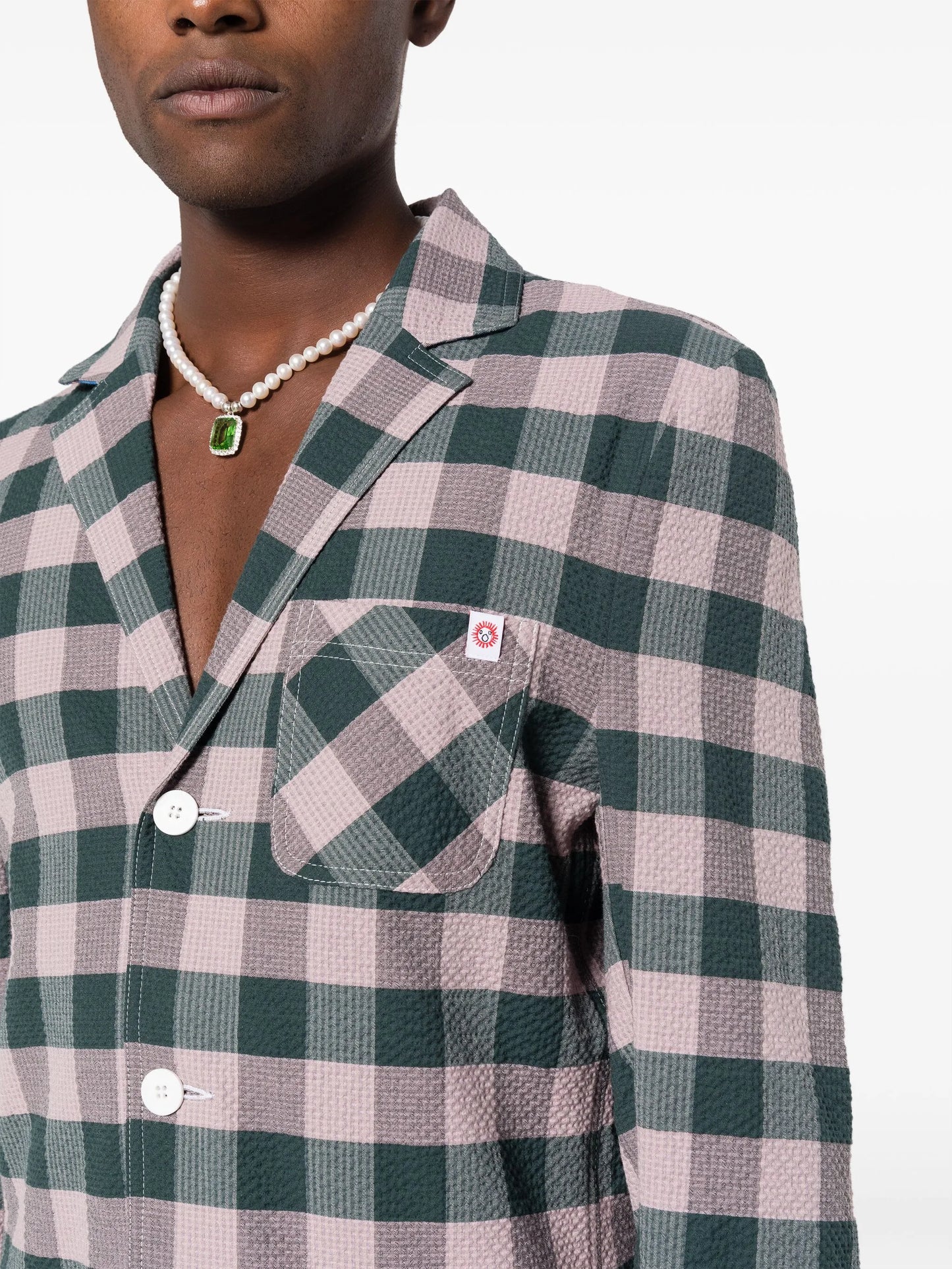 checked single-breasted blazer