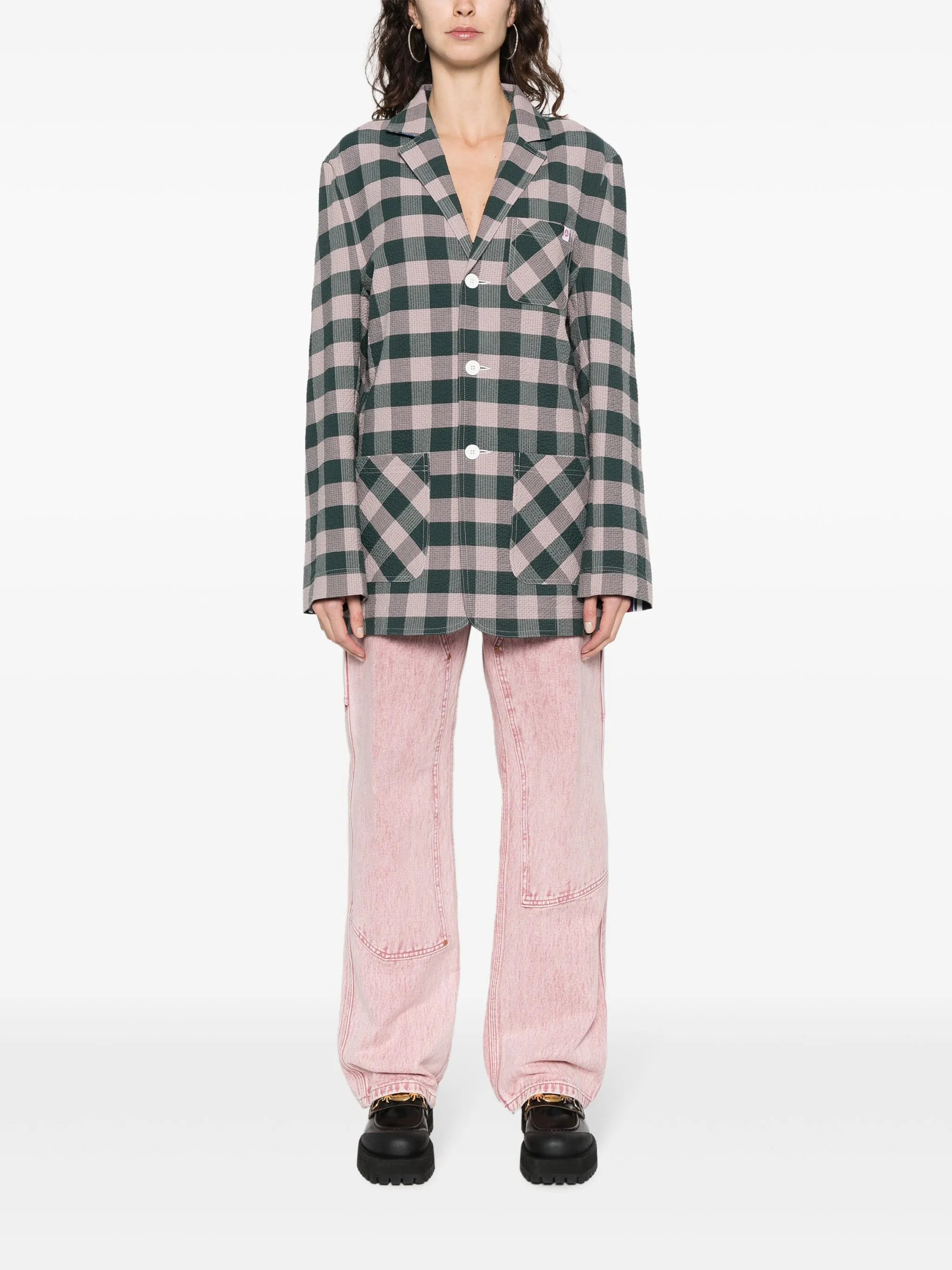 checked single-breasted blazer